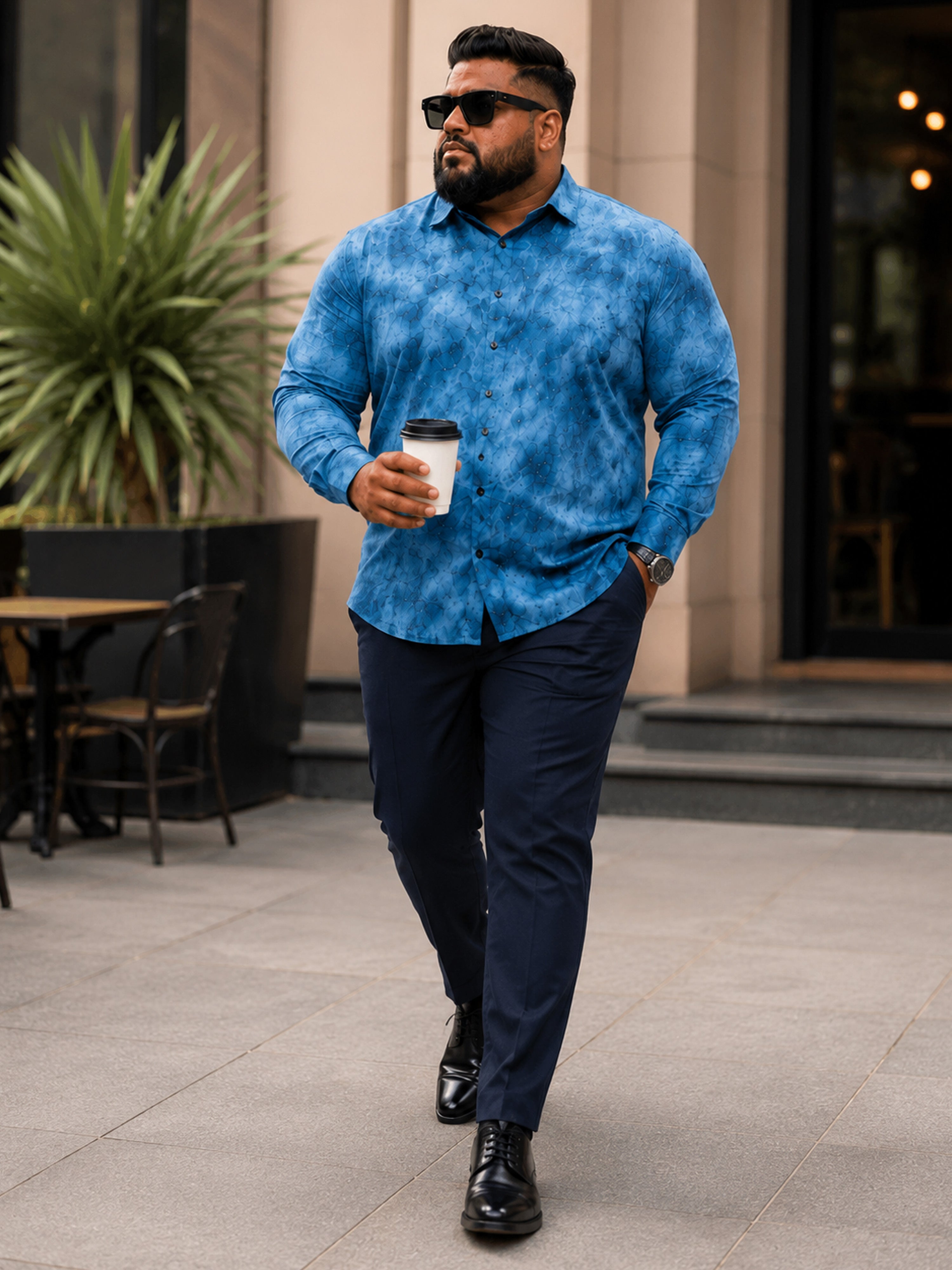 Plus Size Party Wear Satin Shirt - Sky Blue