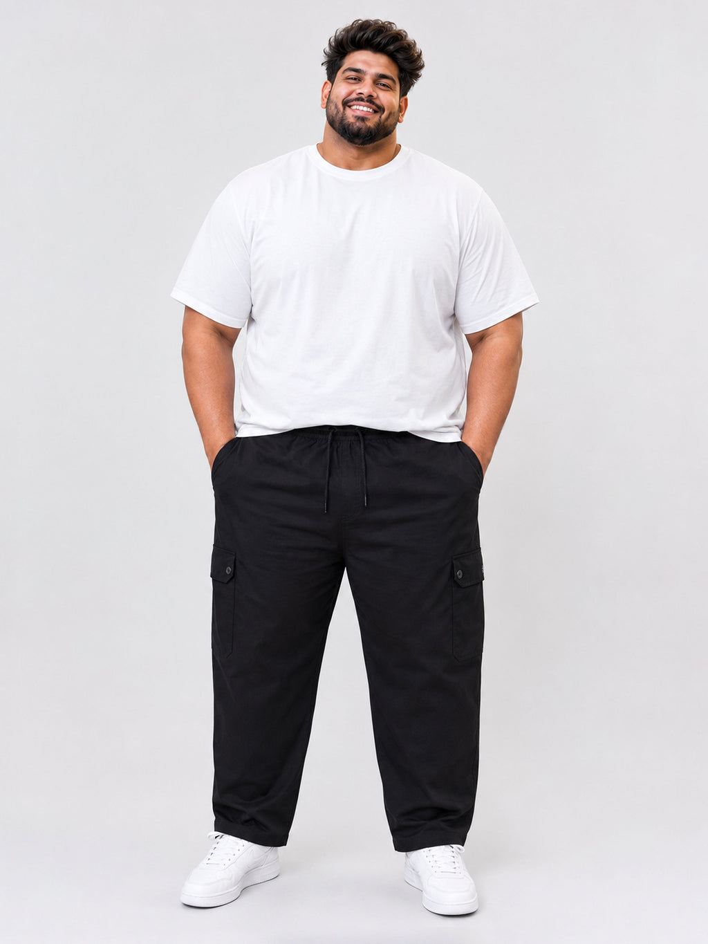 Plus Size 6 Pocket Cargo Pants -  Black