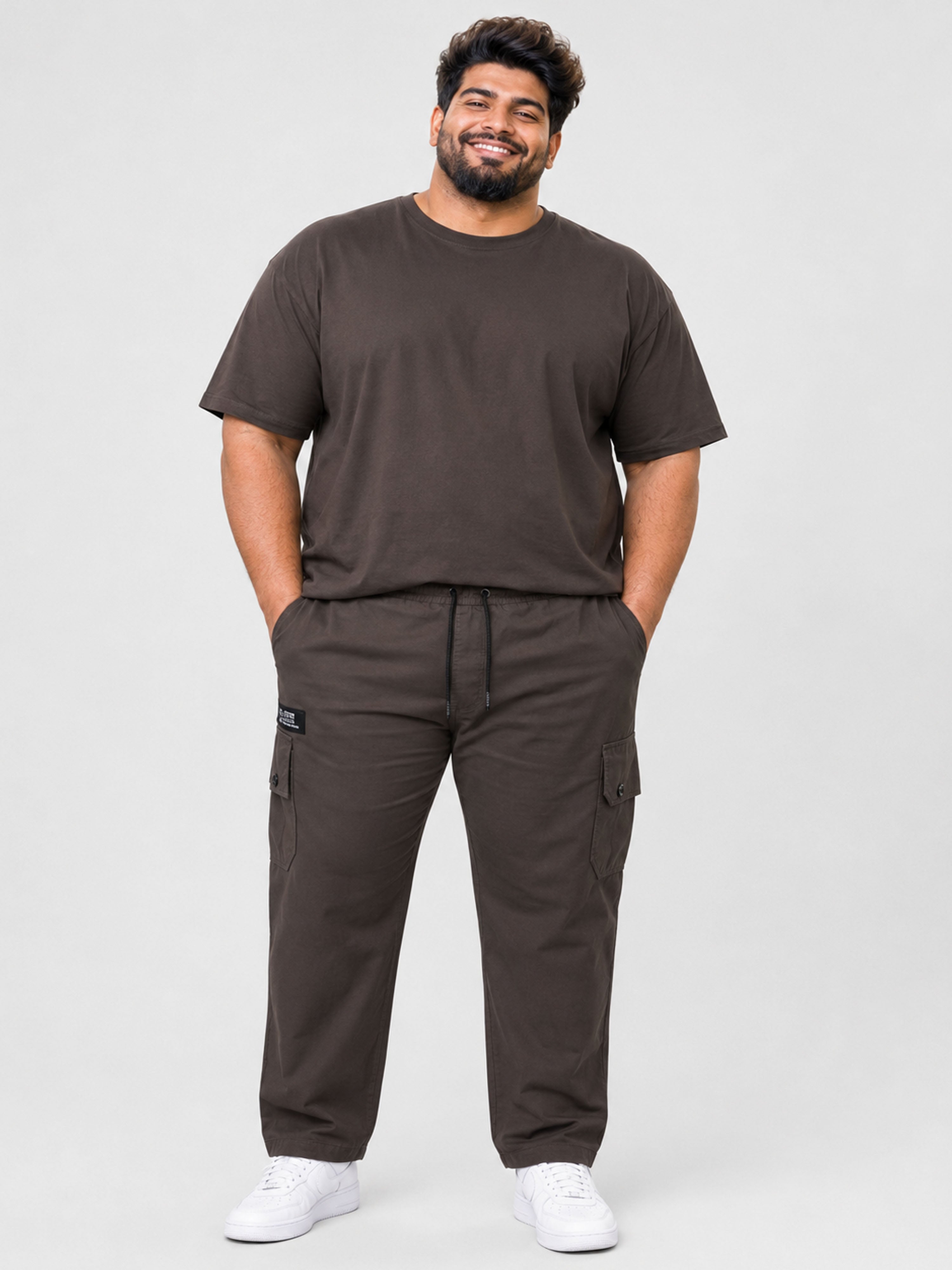 Plus Size 6 Pocket Cargo Pants -  Brown