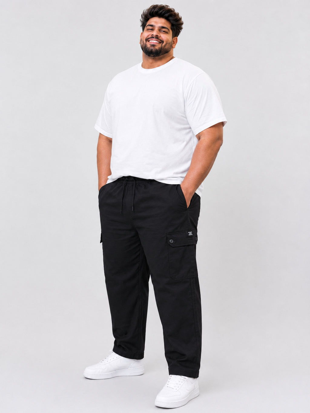 Plus Size 6 Pocket Cargo Pants -  Black