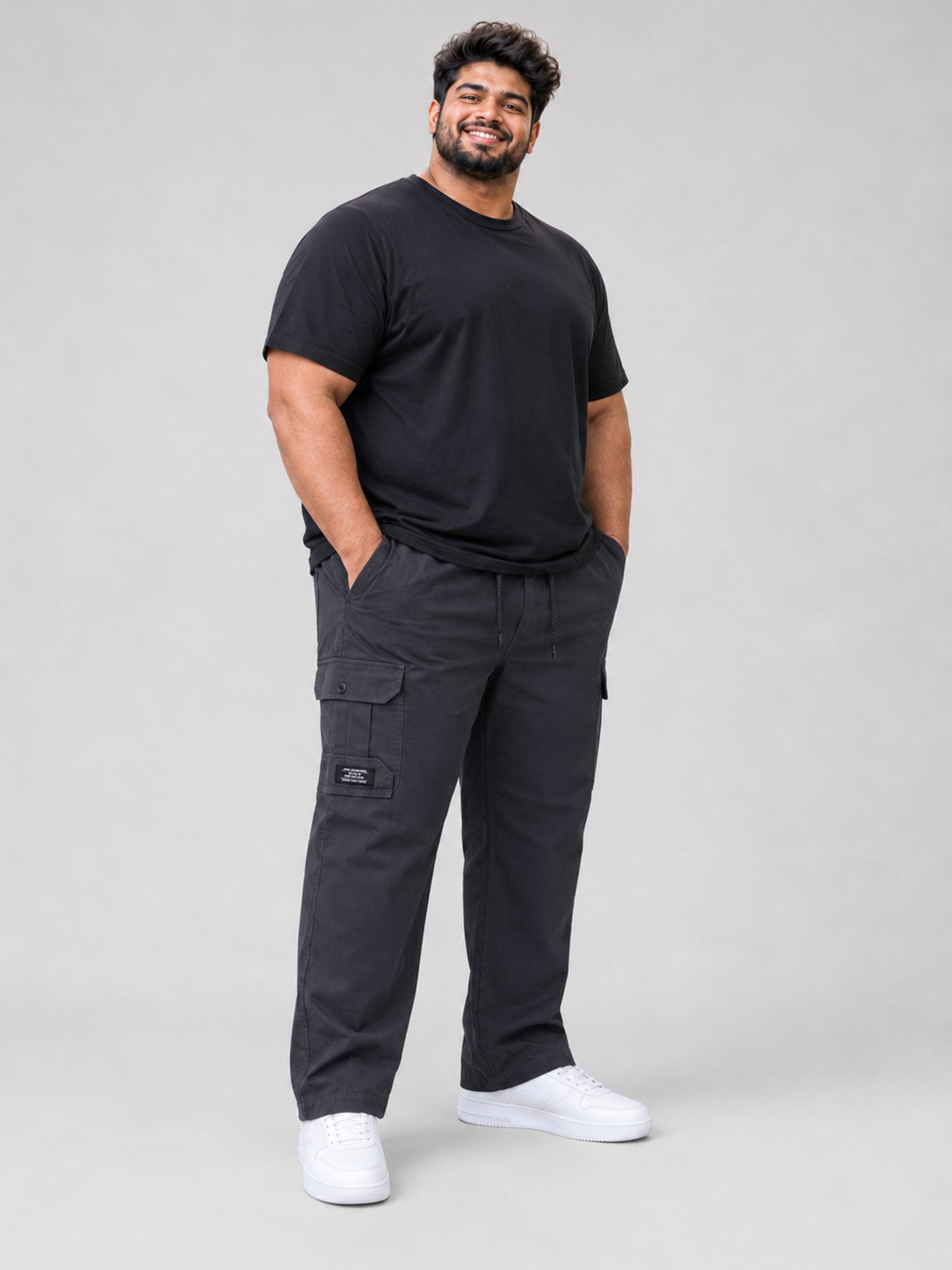 Plus Size 6 Pocket Cargo Pants -  Grey