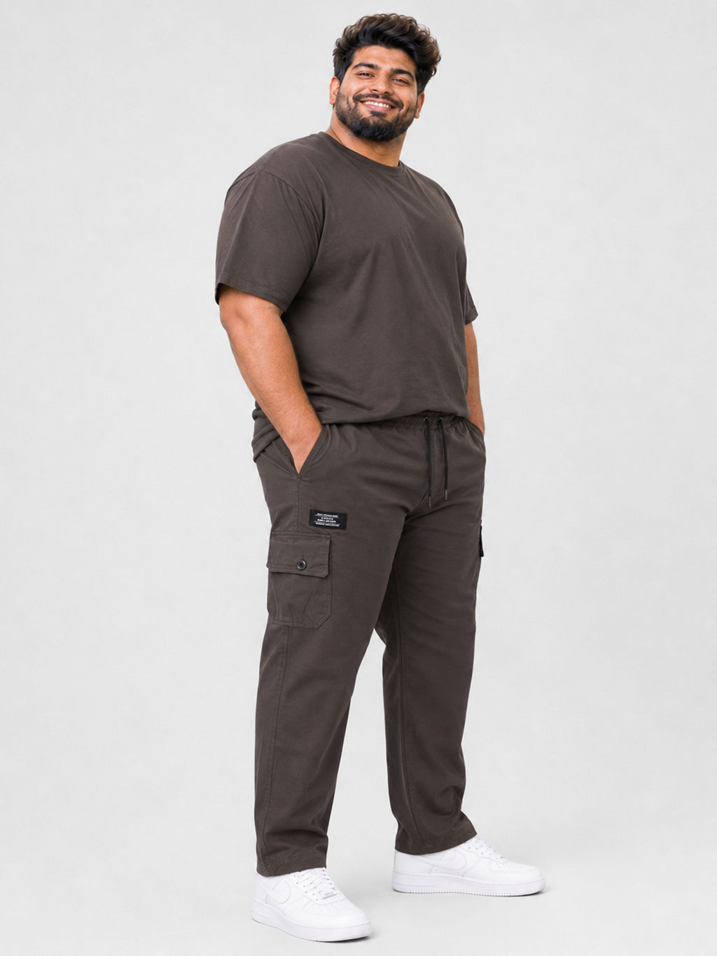 Plus Size 6 Pocket Cargo Pants -  Brown