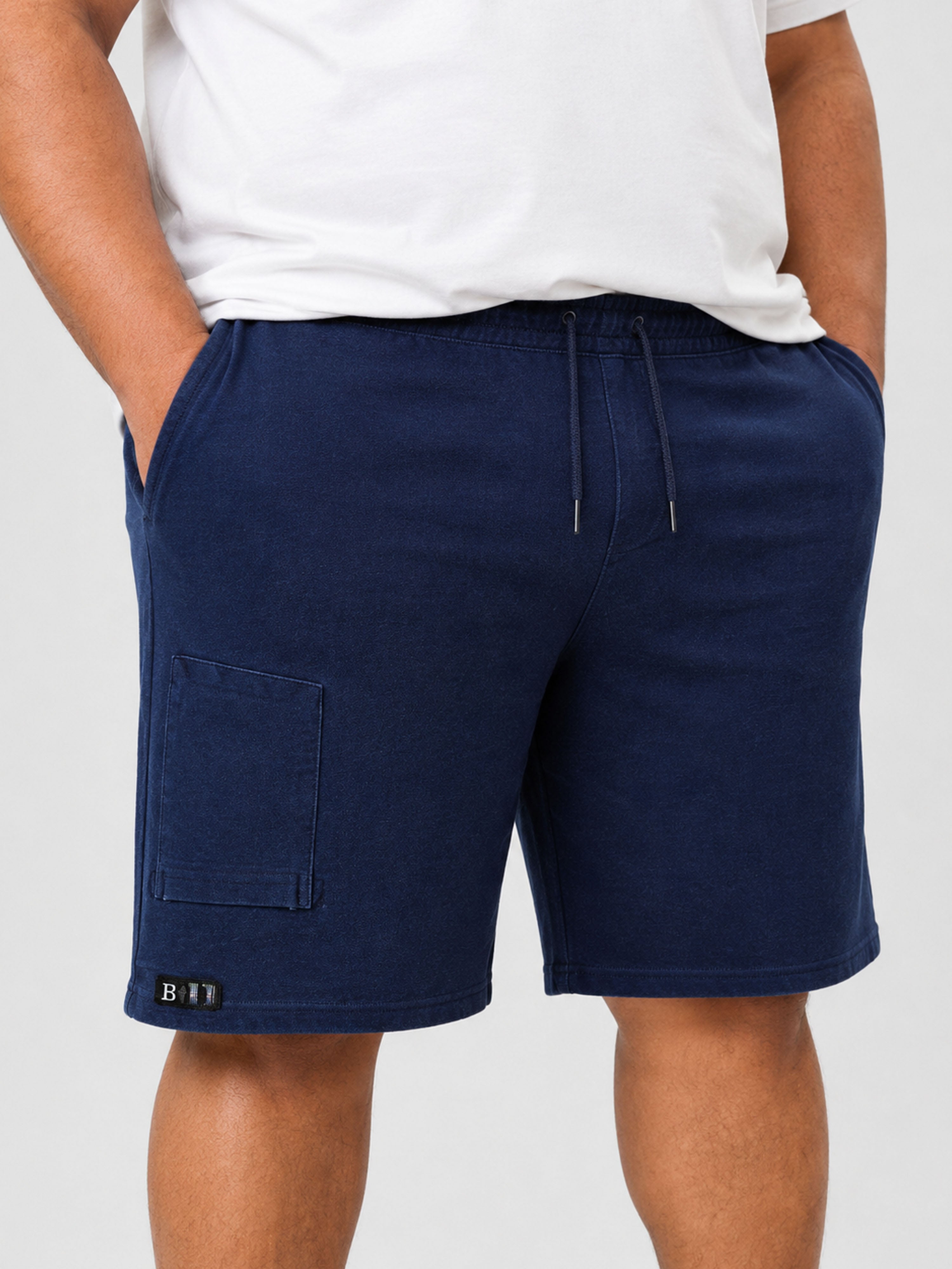 Indigo Knitted Shorts - Pocket Detail