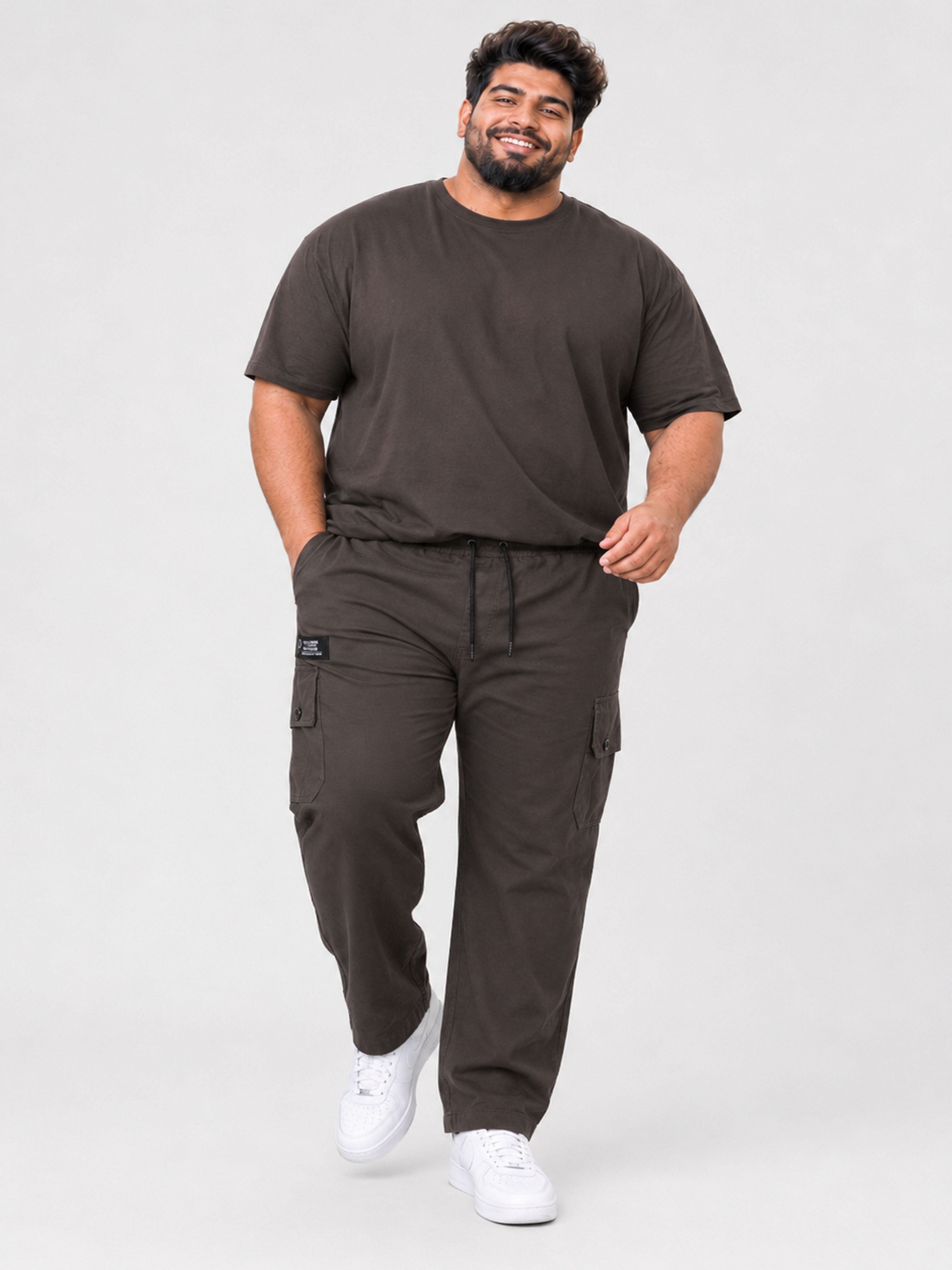 Plus Size 6 Pocket Cargo Pants -  Brown