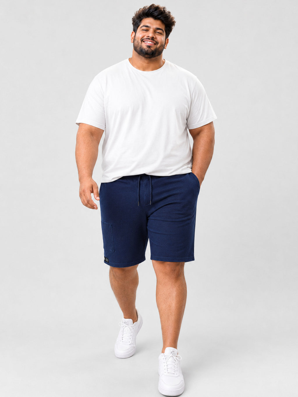 Indigo Knitted Shorts - Full Body Model