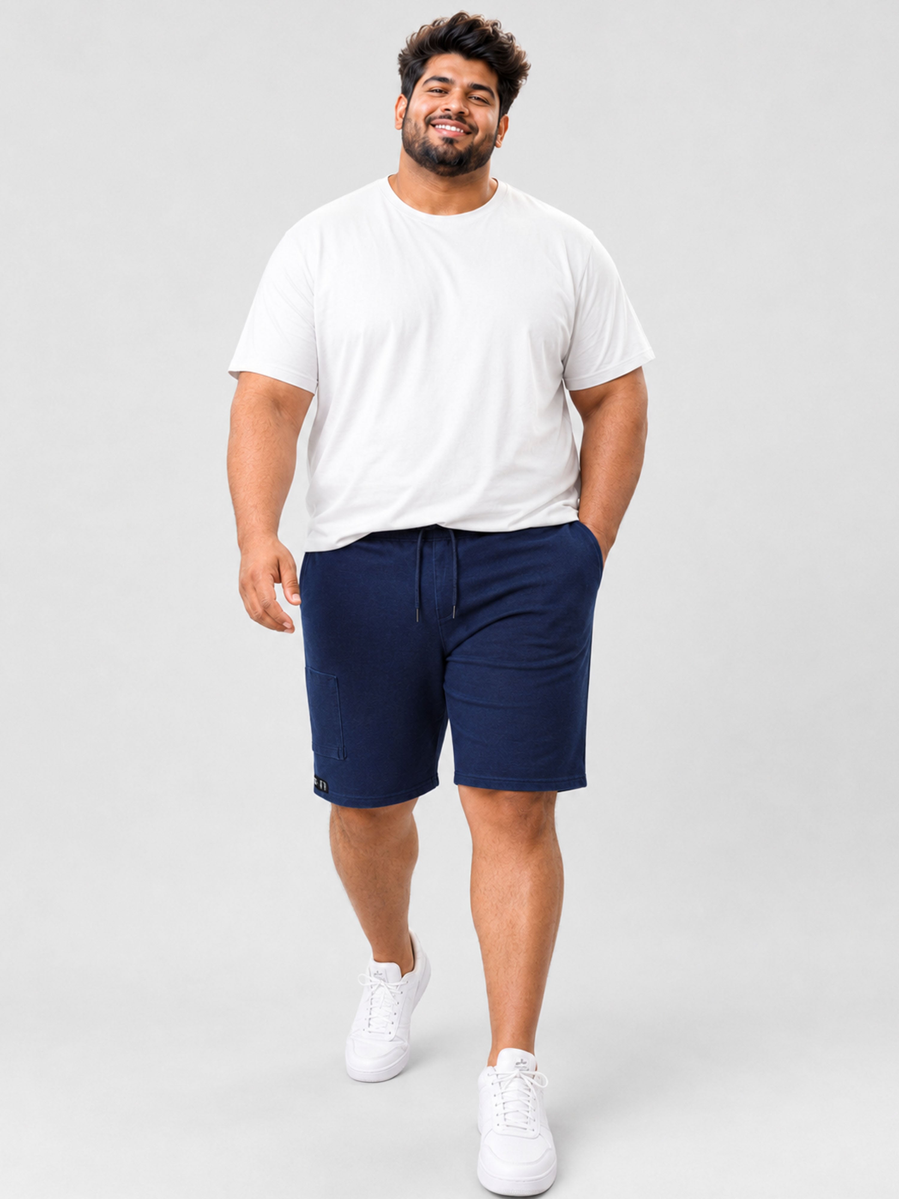 Indigo Knitted Shorts - Full Body Model
