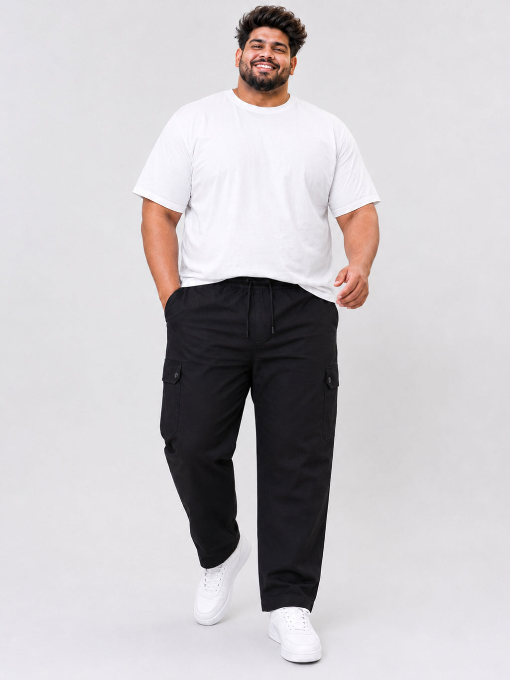 Plus Size 6 Pocket Cargo Pants -  Black