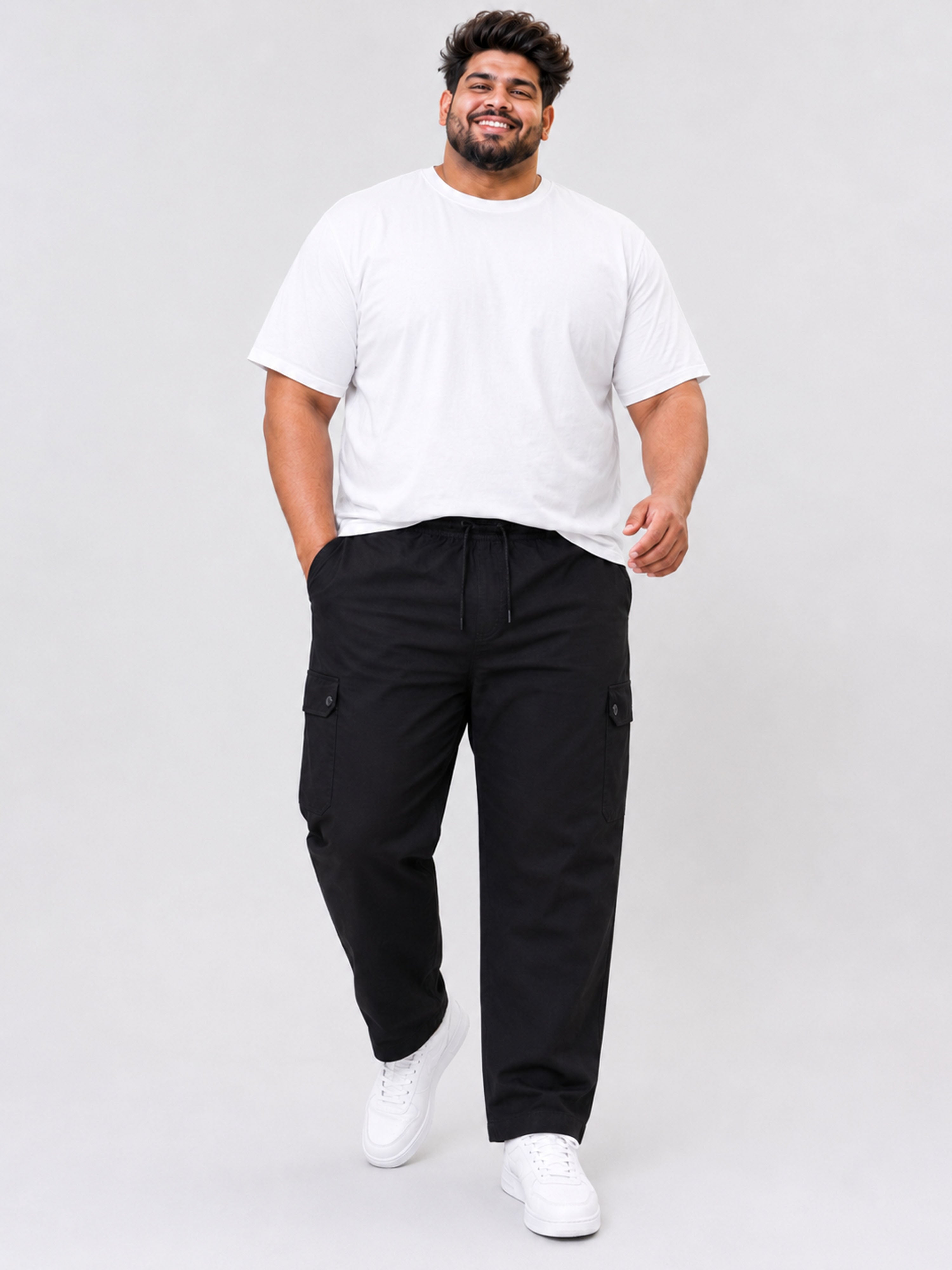 Plus Size 6 Pocket Cargo Pants -  Black