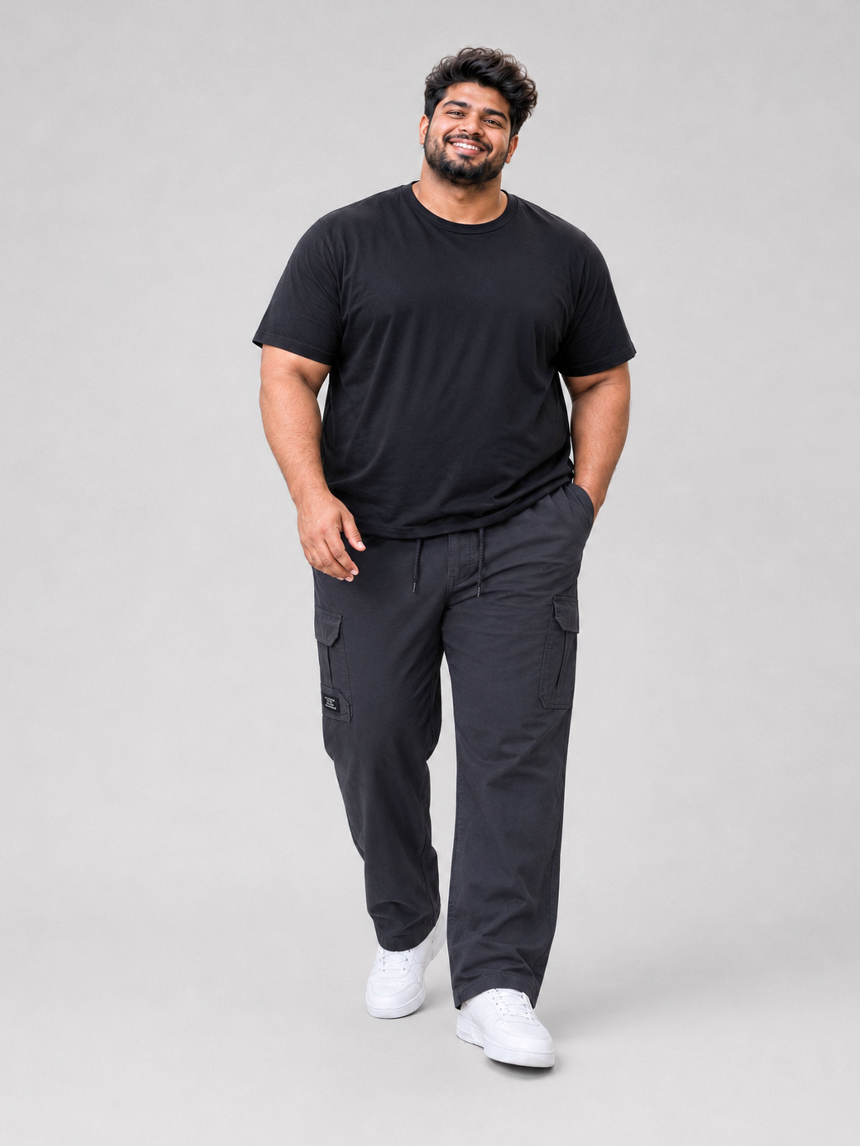 Plus Size 6 Pocket Cargo Pants -  Grey