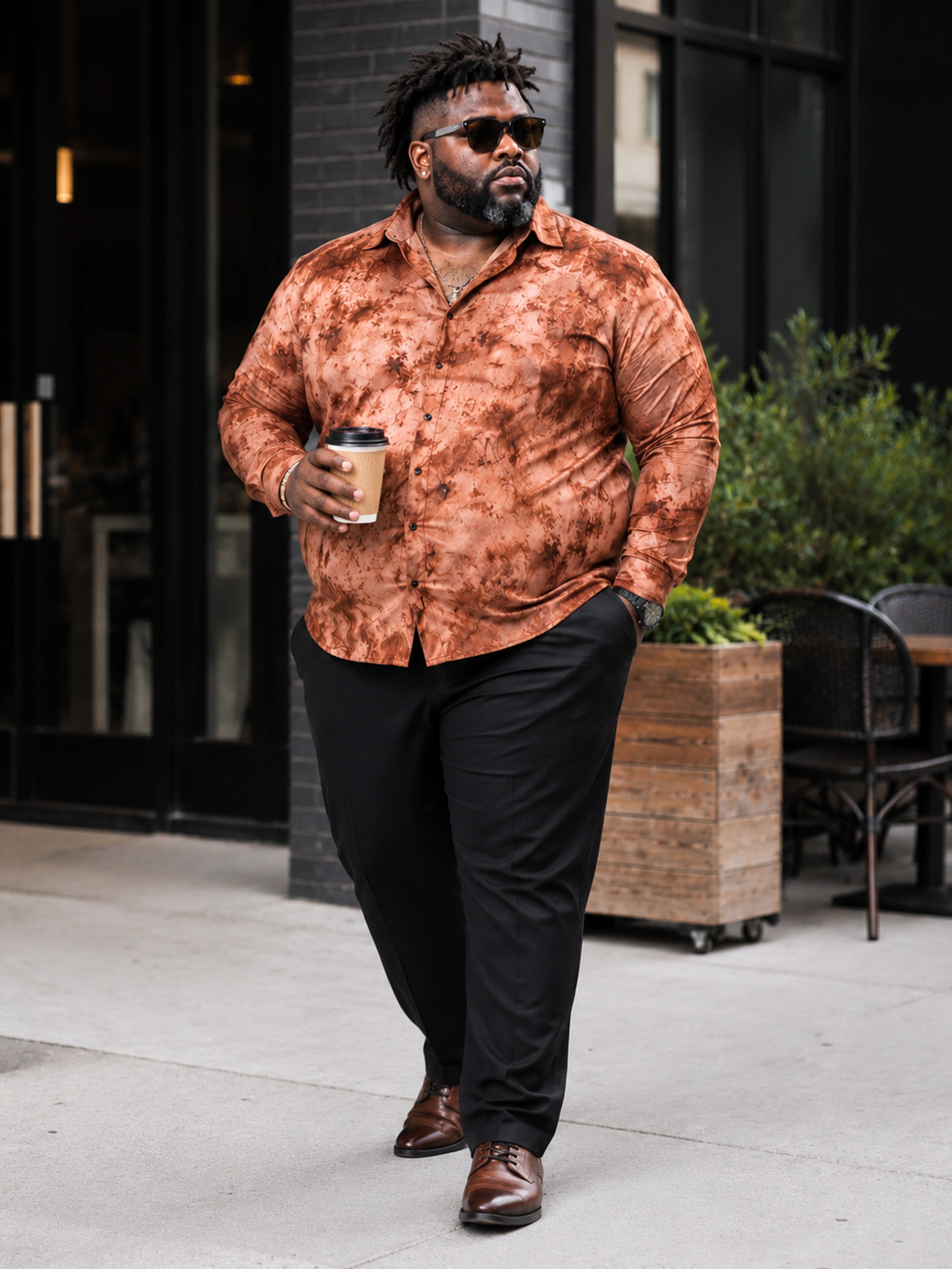 Plus Size Party Wear Satin Shirt - Rust Orange