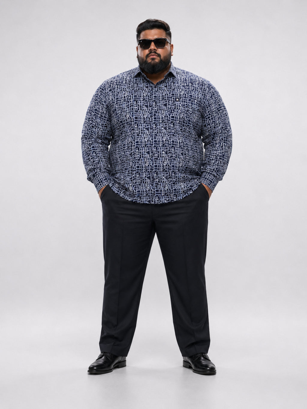 Plus Size Party Wear Satin Shirt - Navy Blue