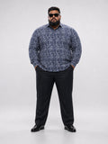 Plus Size Party Wear Satin Shirt - Navy Blue