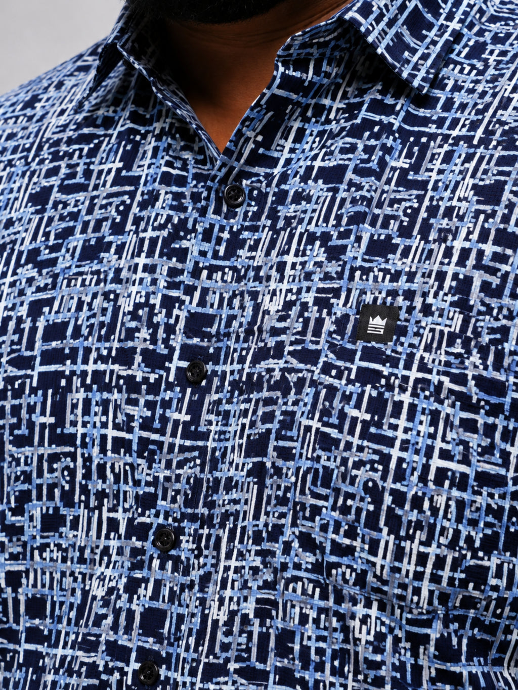 Plus Size Party Wear Satin Shirt - Navy Blue