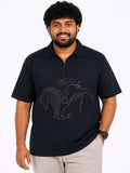 Plus Size Collar T-Shirt Party Wear - Steel Blue