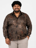 Plus Size Party Wear Satin Shirt - Brown