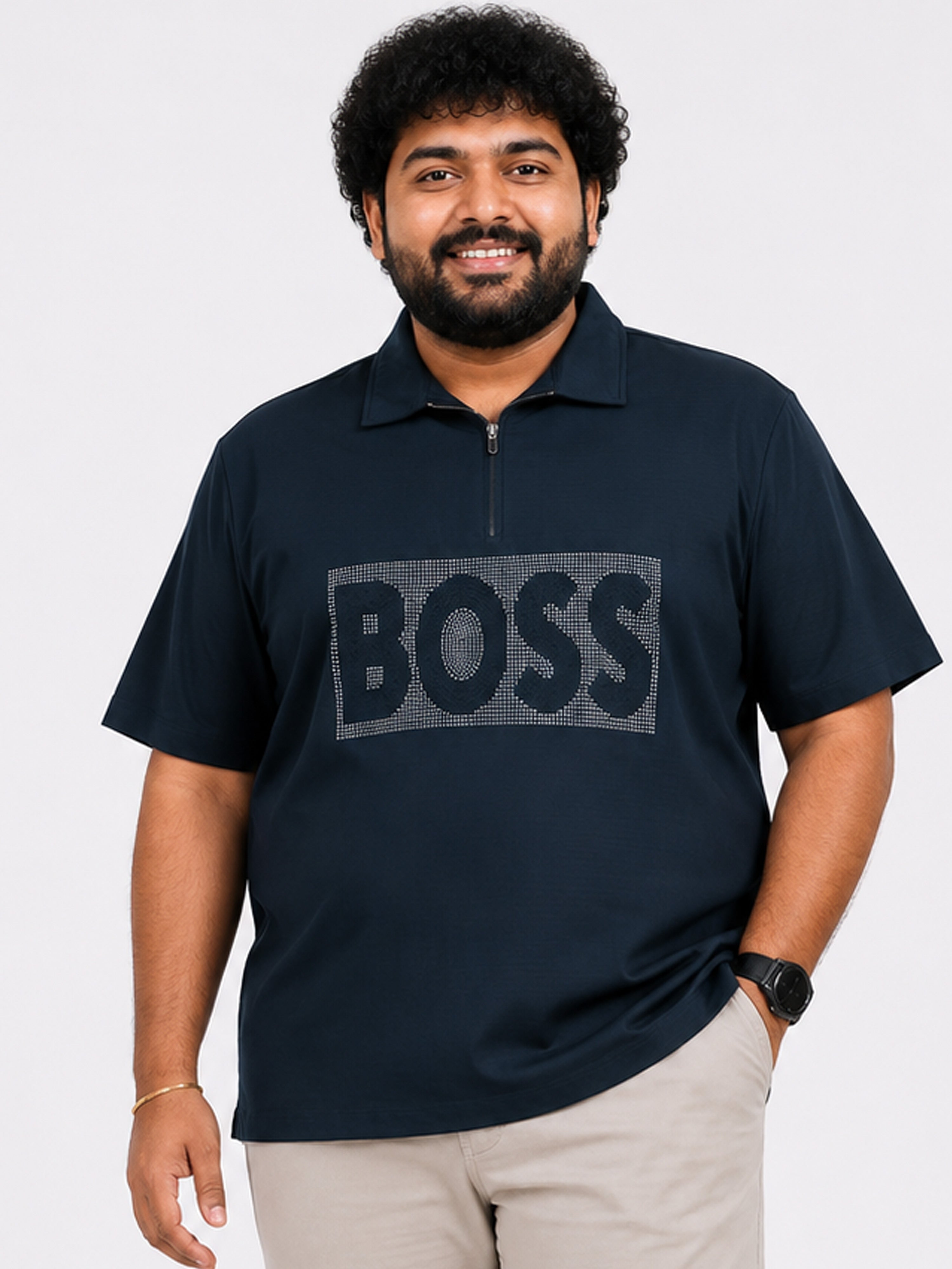 Plus Size Collar T-Shirt Party Wear - Teal Blue