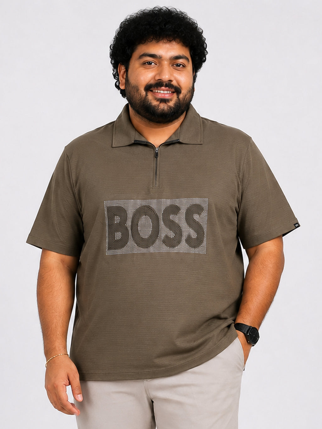 Plus Size Collar T-Shirt Party Wear - Charcoal Grey