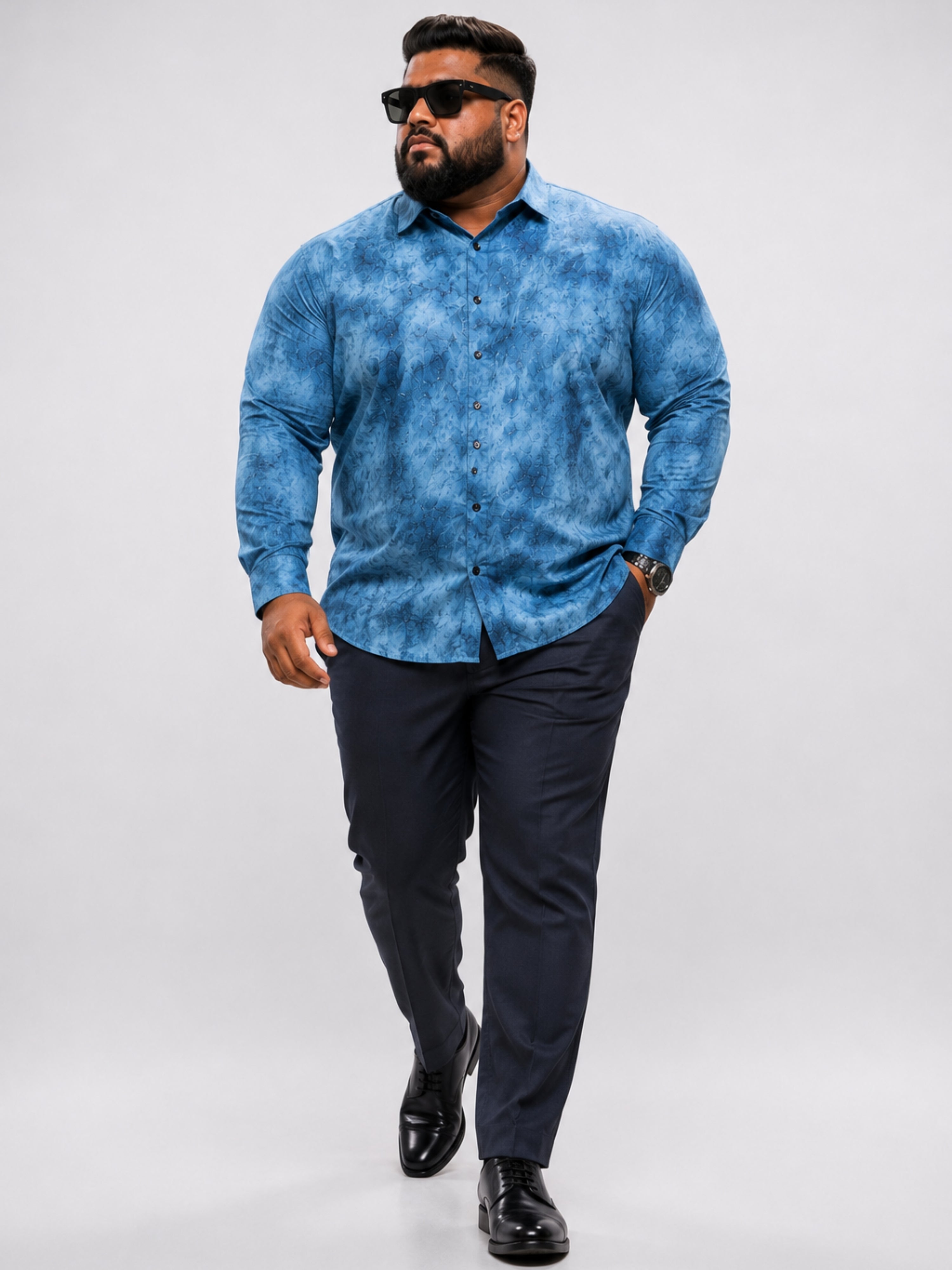 Plus Size Party Wear Satin Shirt - Sky Blue