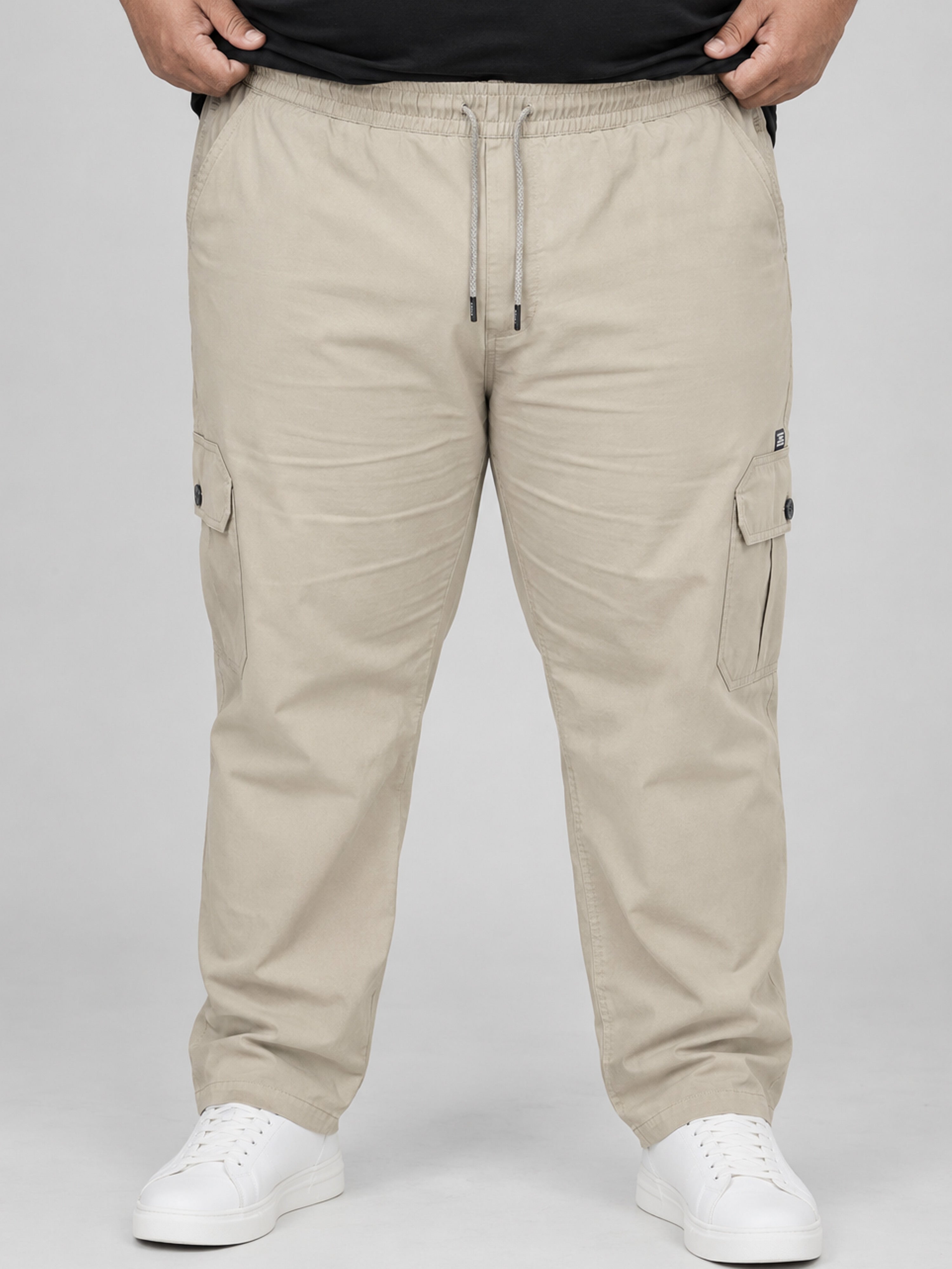 Plus Size 6 Pocket Cargo Pants - Beige