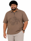 Plus Size Collar T-Shirt Party Wear - Khaki