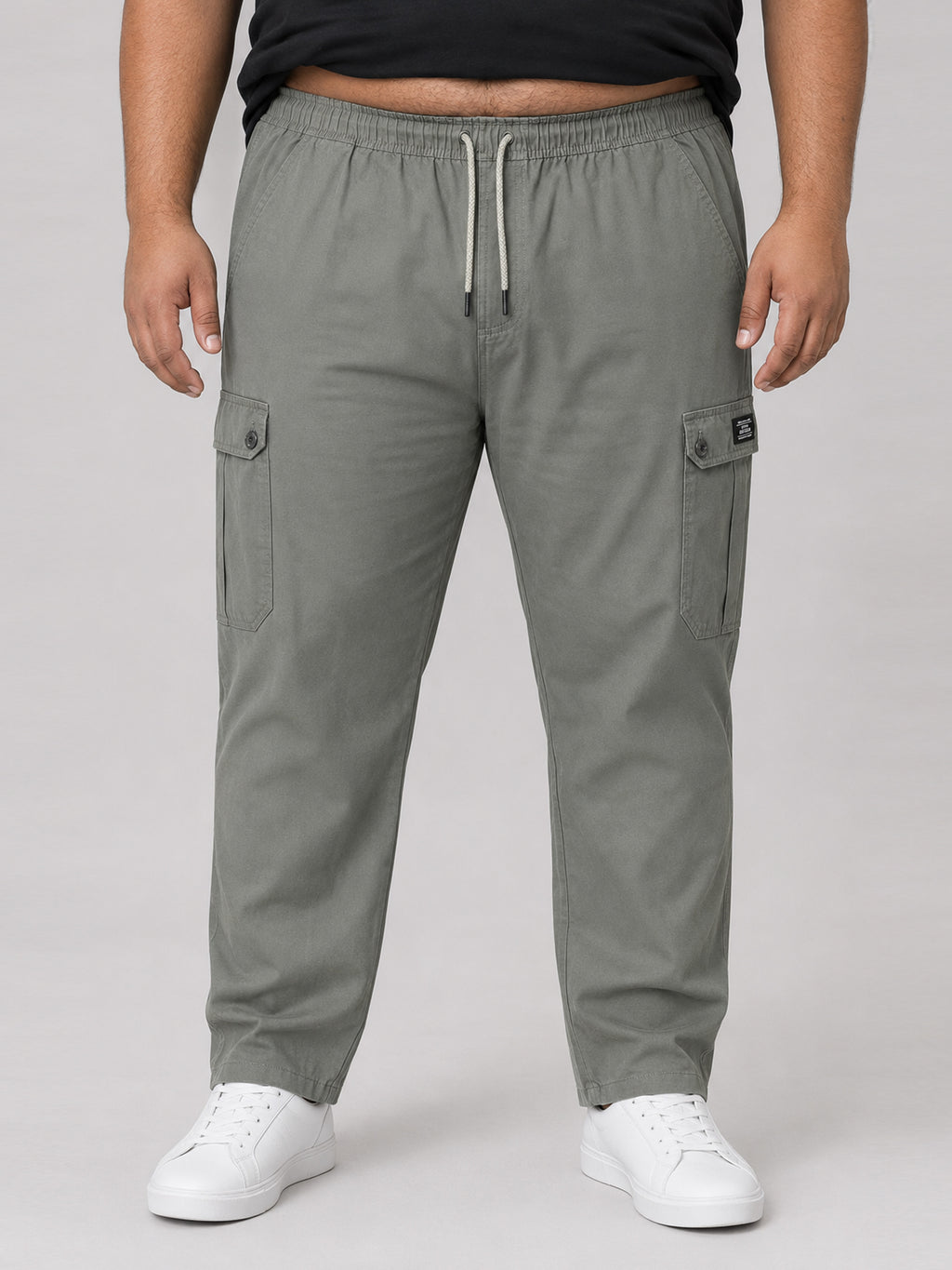Plus Size 6 Pocket Cargo Pants - Olive Grey