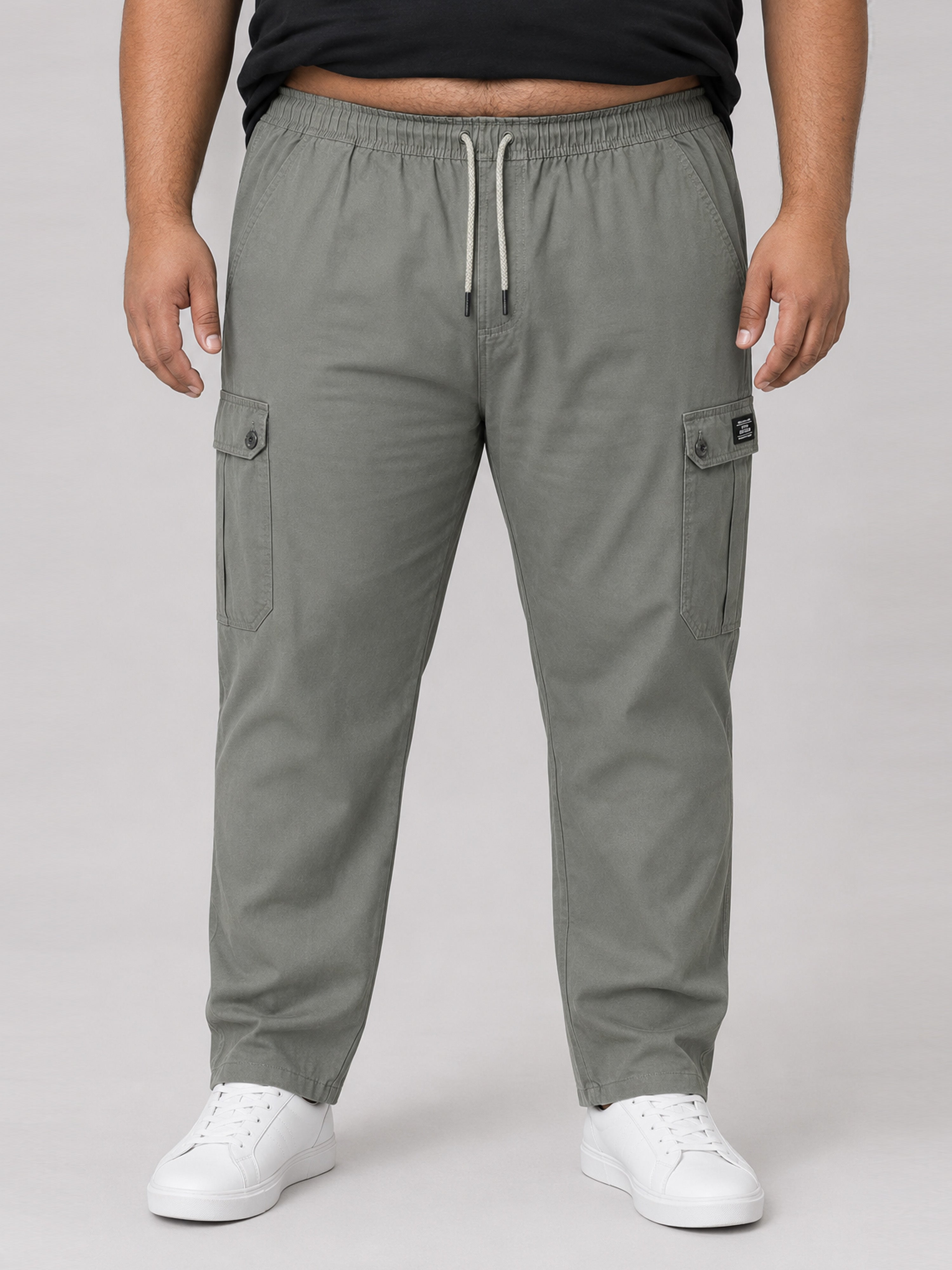 Plus Size 6 Pocket Cargo Pants - Olive Grey