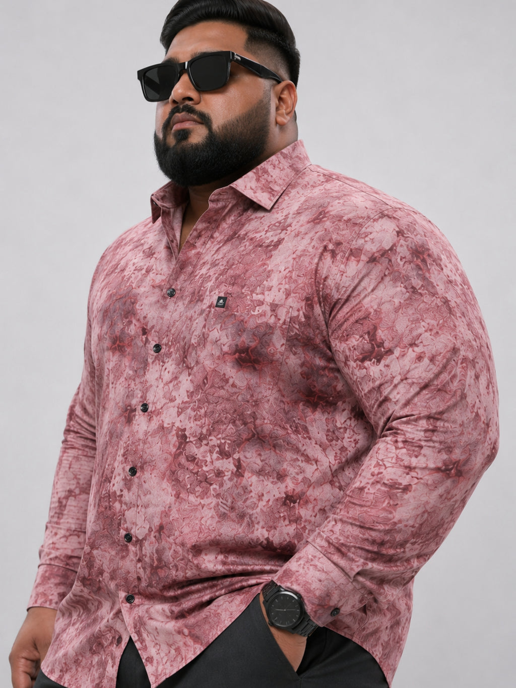 Plus Size Party Wear Satin Shirt - Maroon Wine