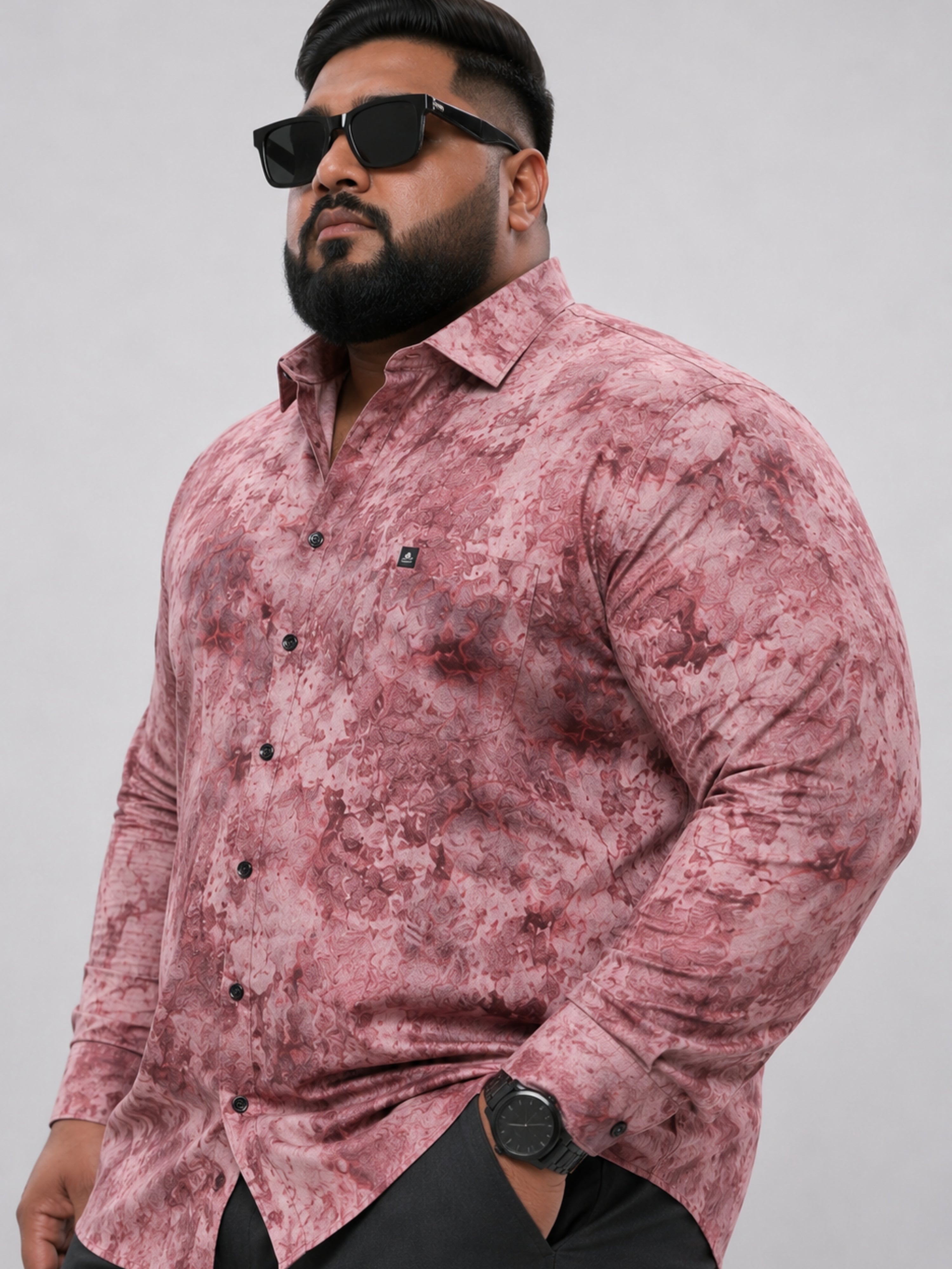 Plus Size Party Wear Satin Shirt - Maroon Wine