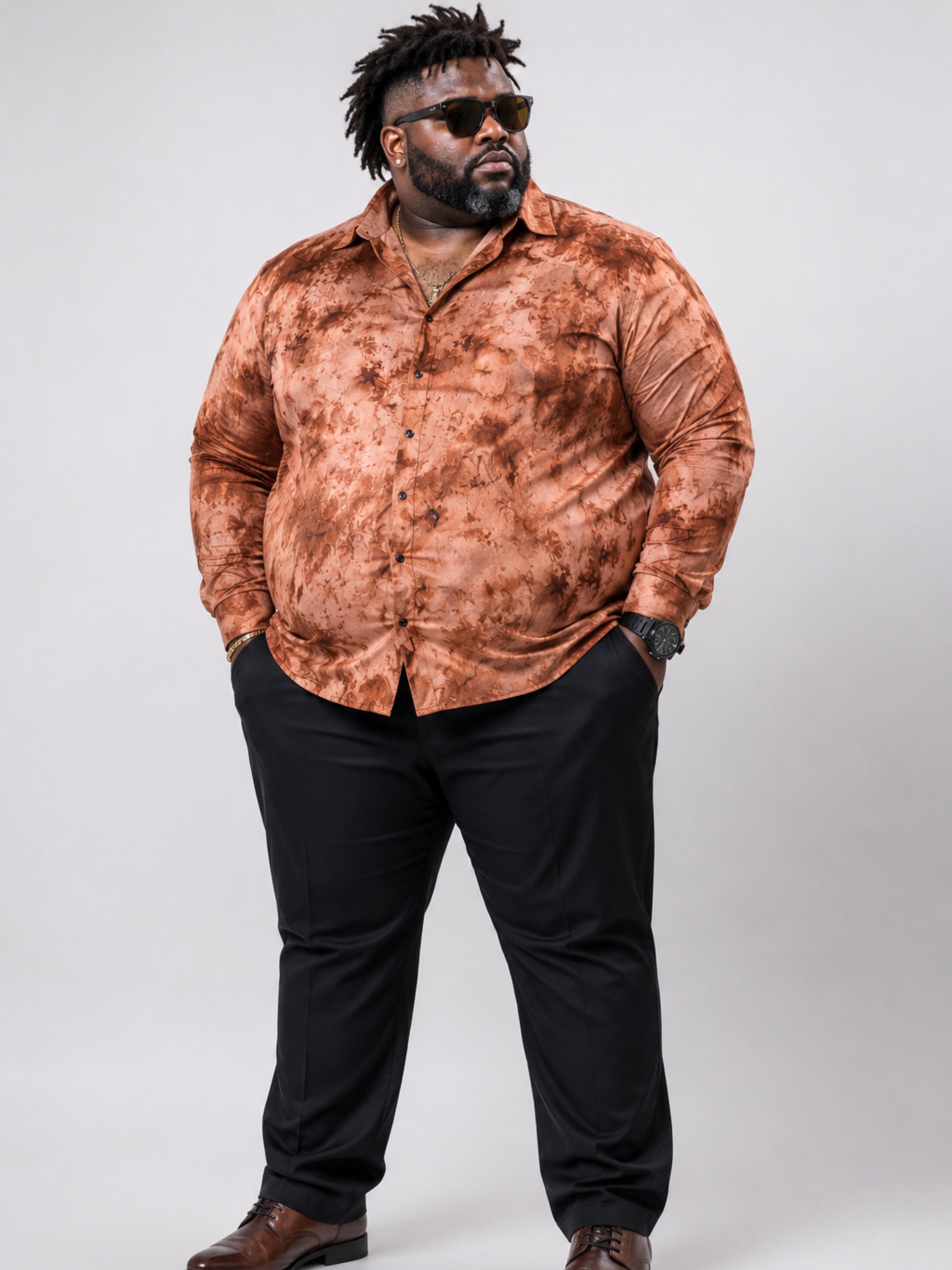 Plus Size Party Wear Satin Shirt - Rust Orange