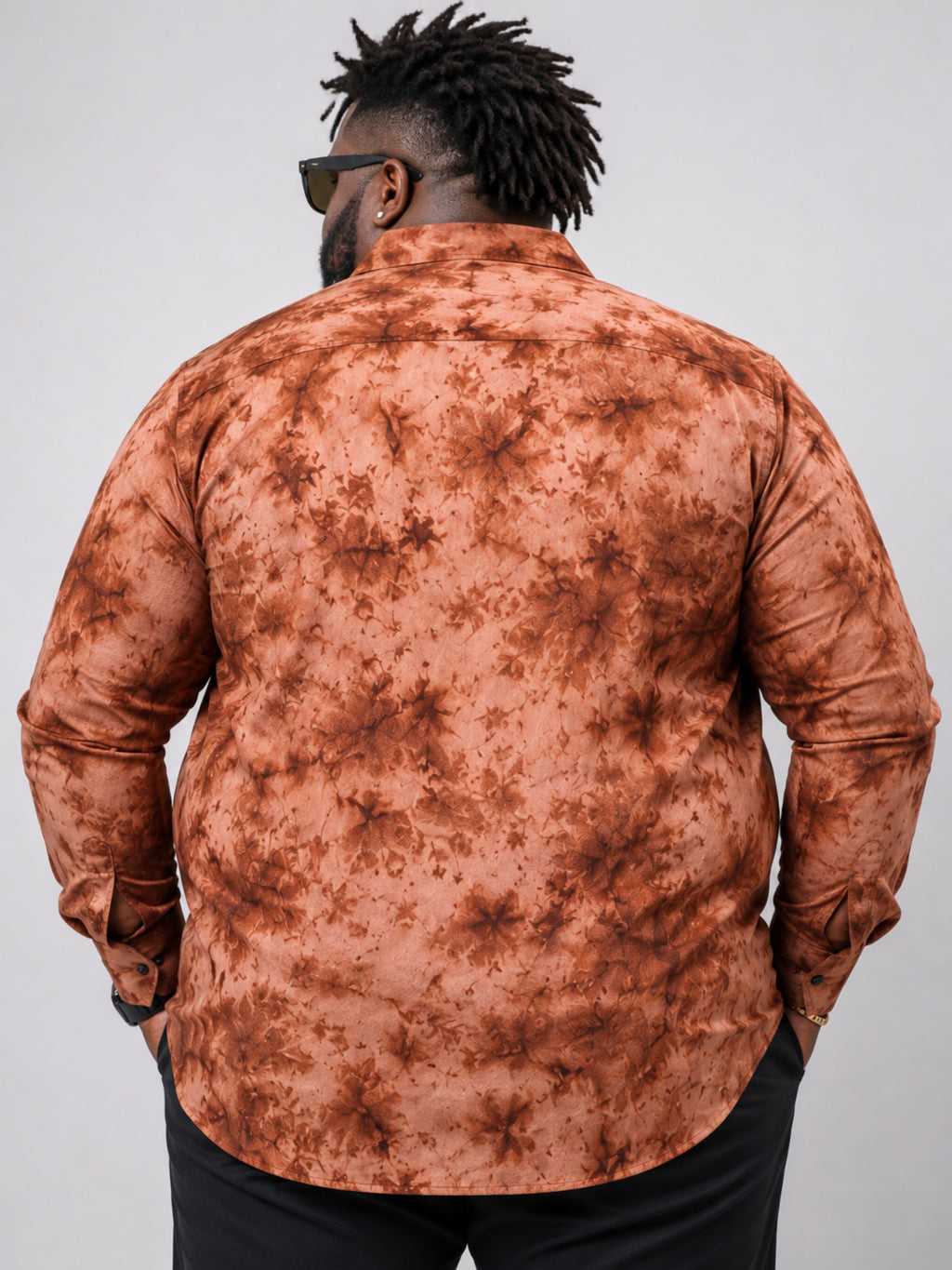 Plus Size Party Wear Satin Shirt - Rust Orange