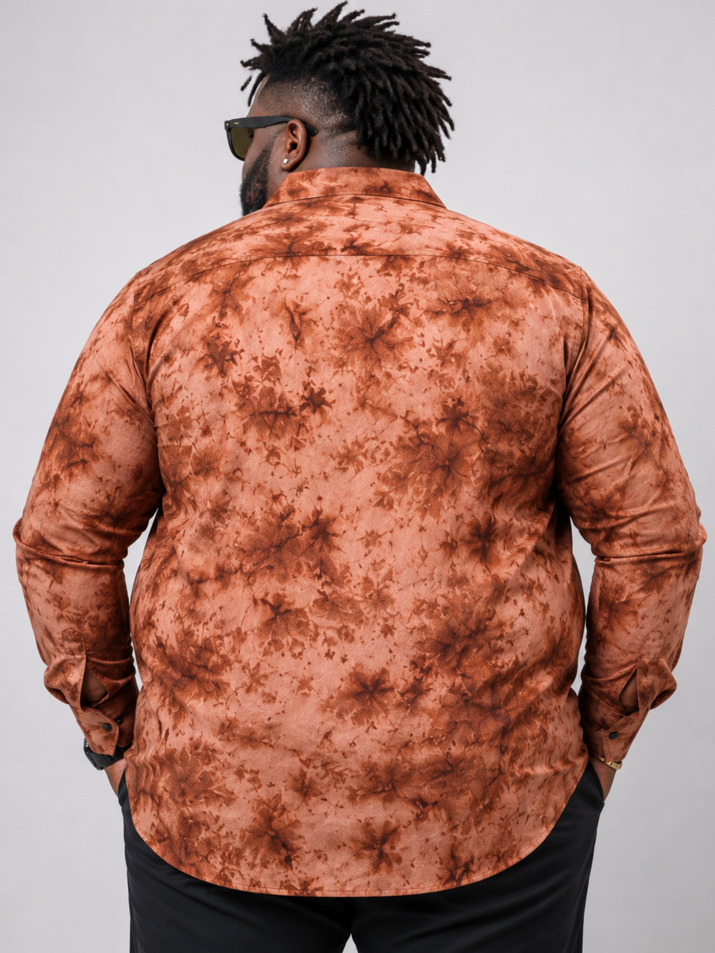 Plus Size Party Wear Satin Shirt - Rust Orange