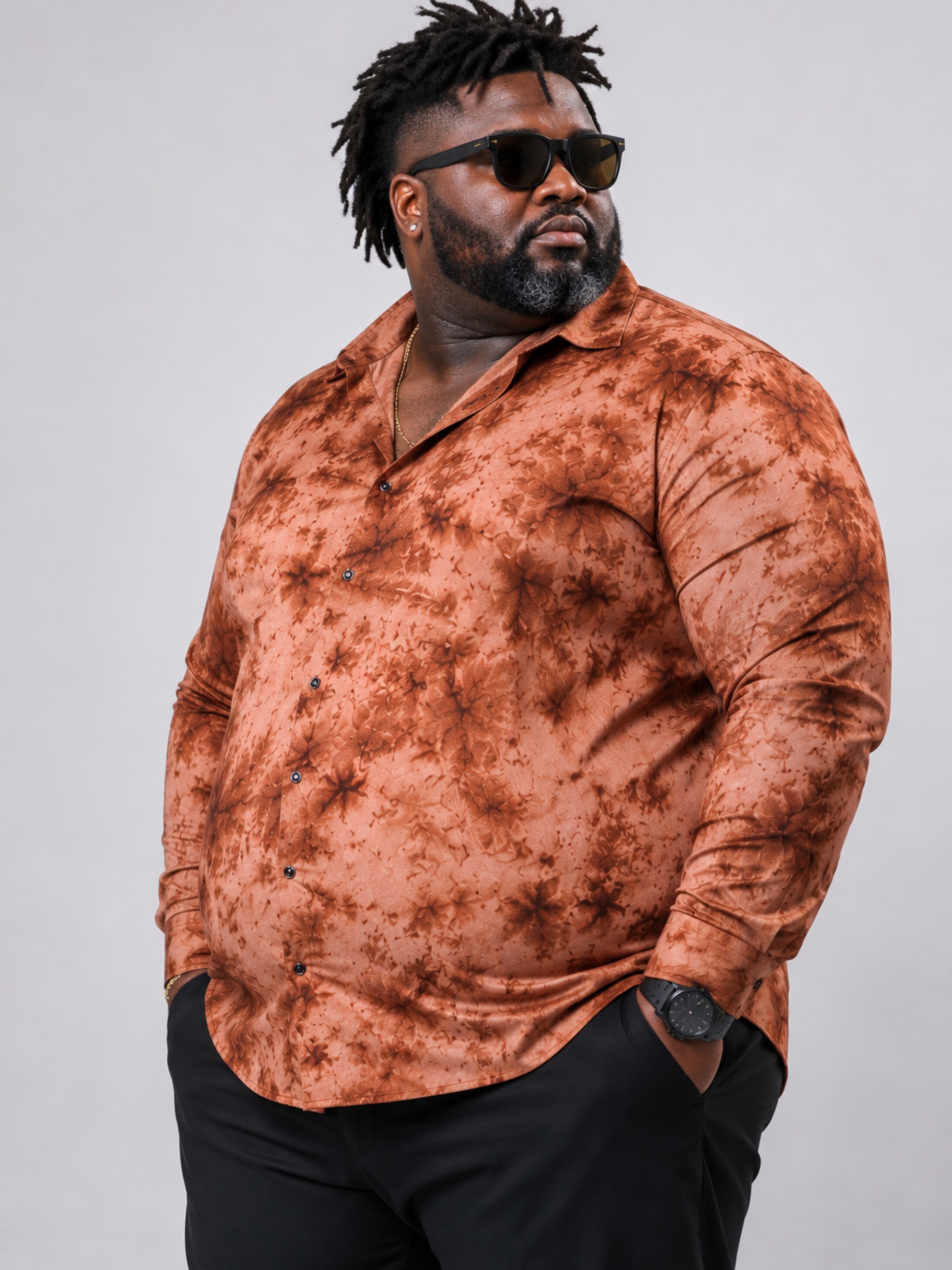 Plus Size Party Wear Satin Shirt - Rust Orange