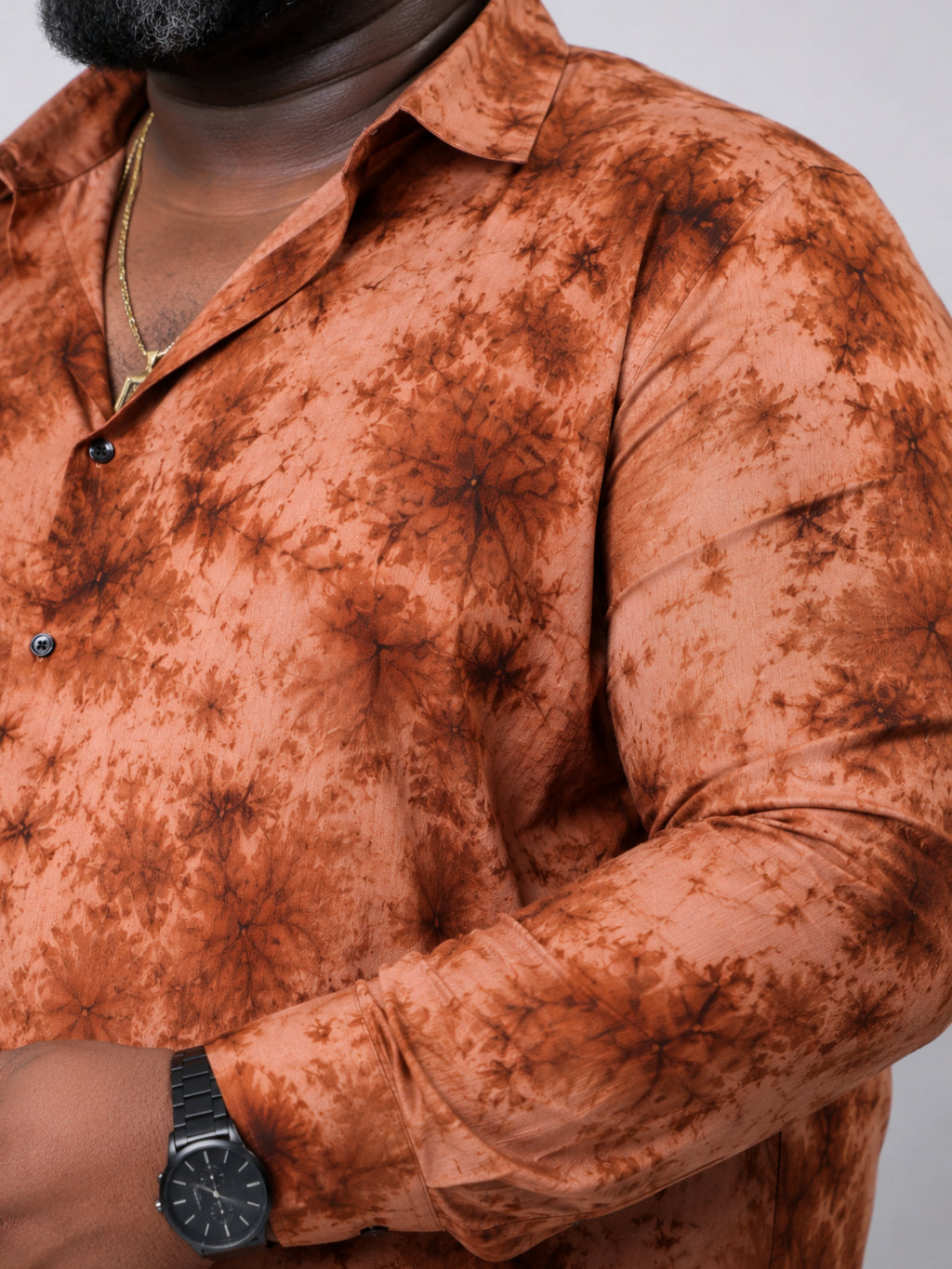 Plus Size Party Wear Satin Shirt - Rust Orange
