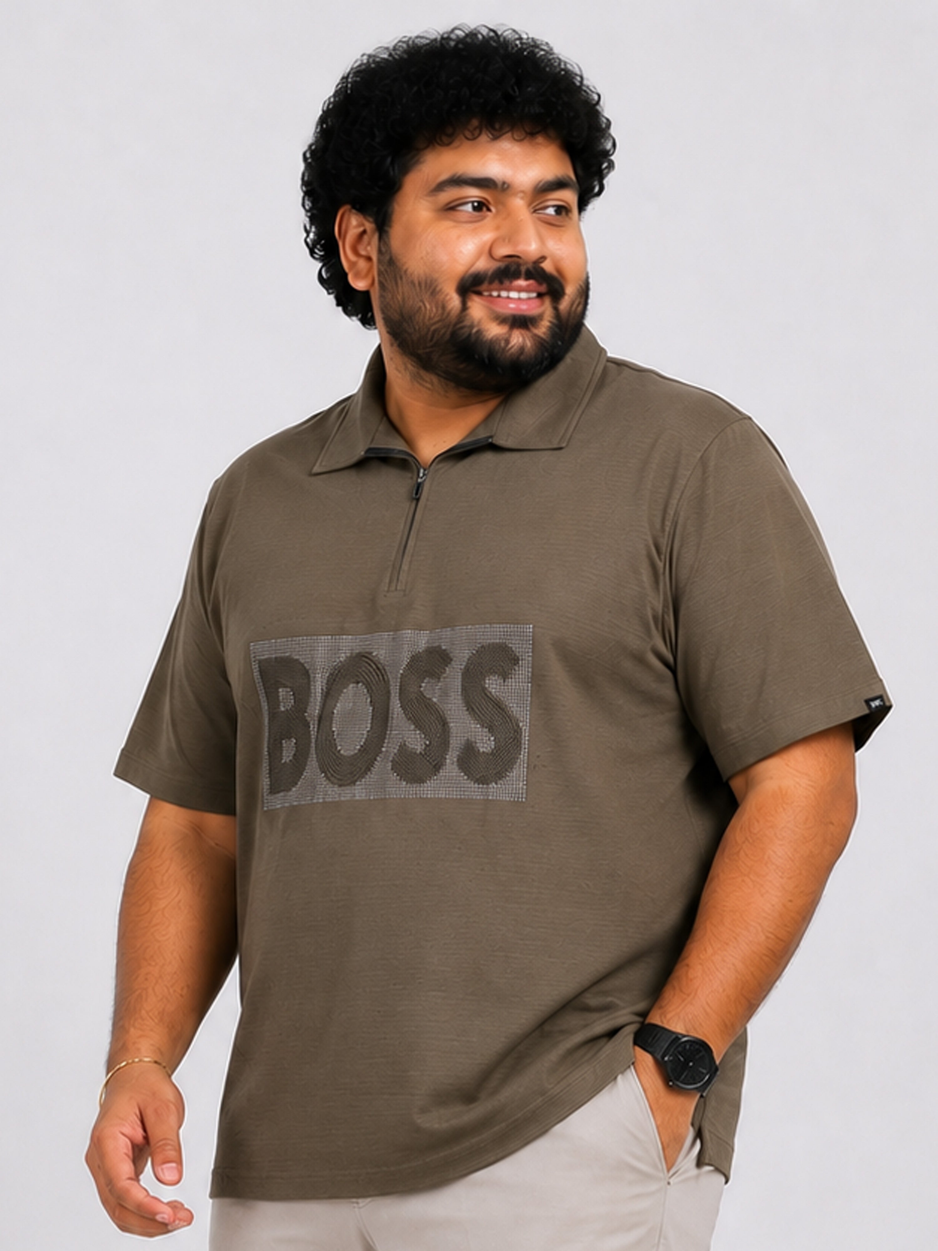 Plus Size Collar T-Shirt Party Wear - Charcoal Grey