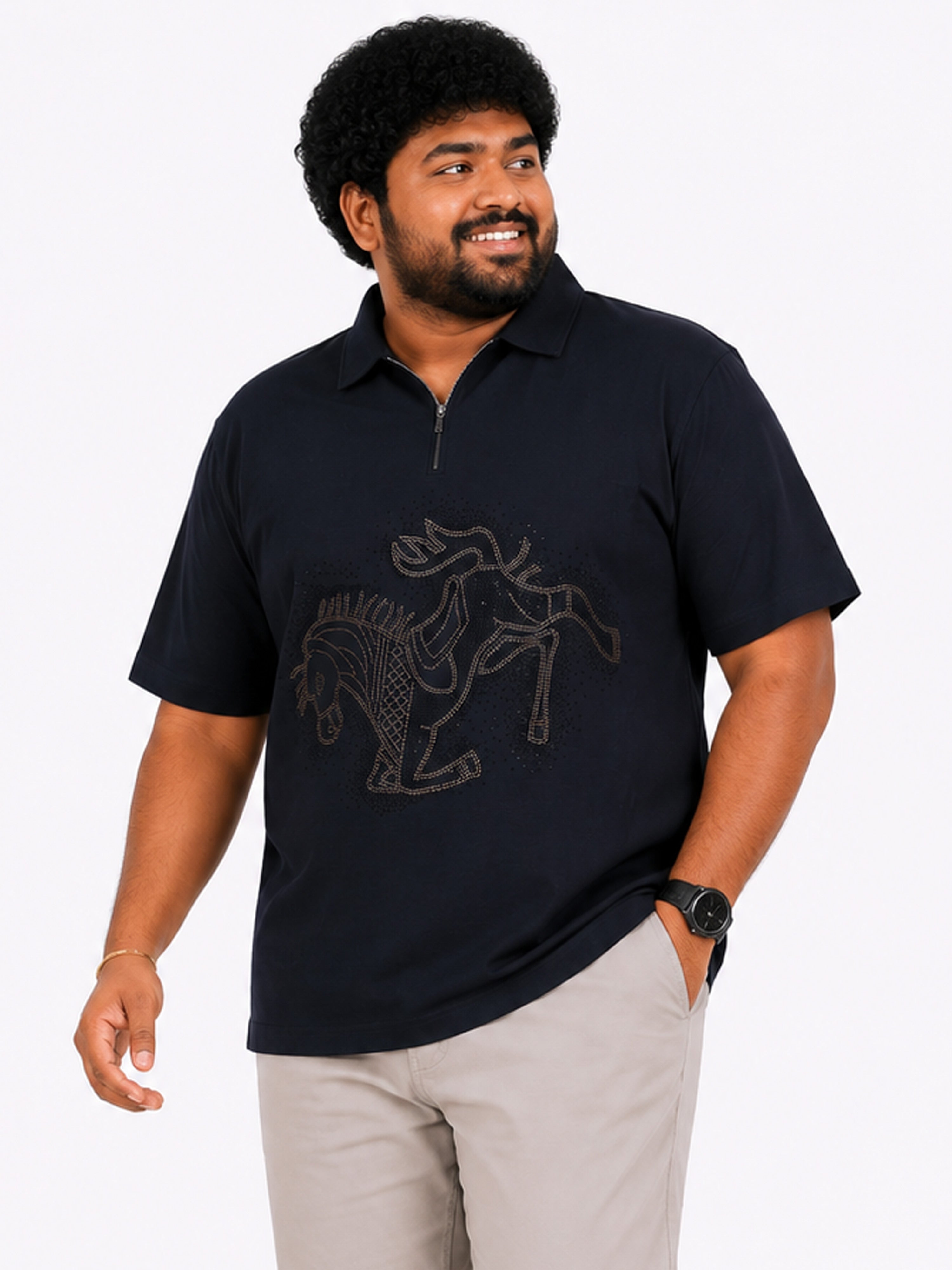 Plus Size Collar T-Shirt Party Wear - Steel Blue