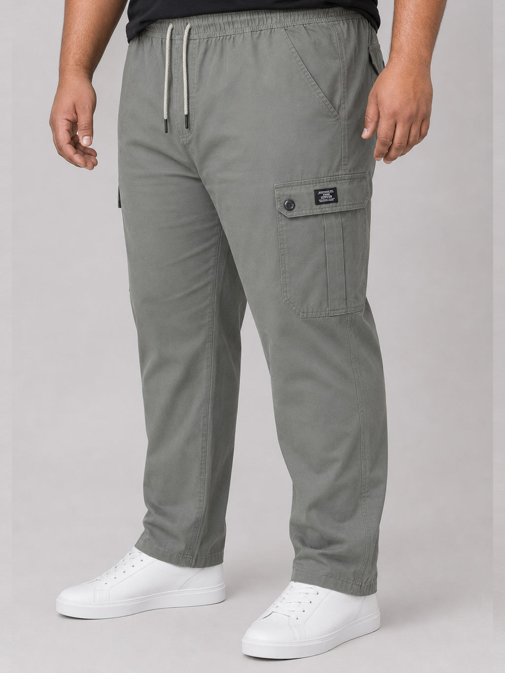 Plus Size 6 Pocket Cargo Pants - Olive Grey