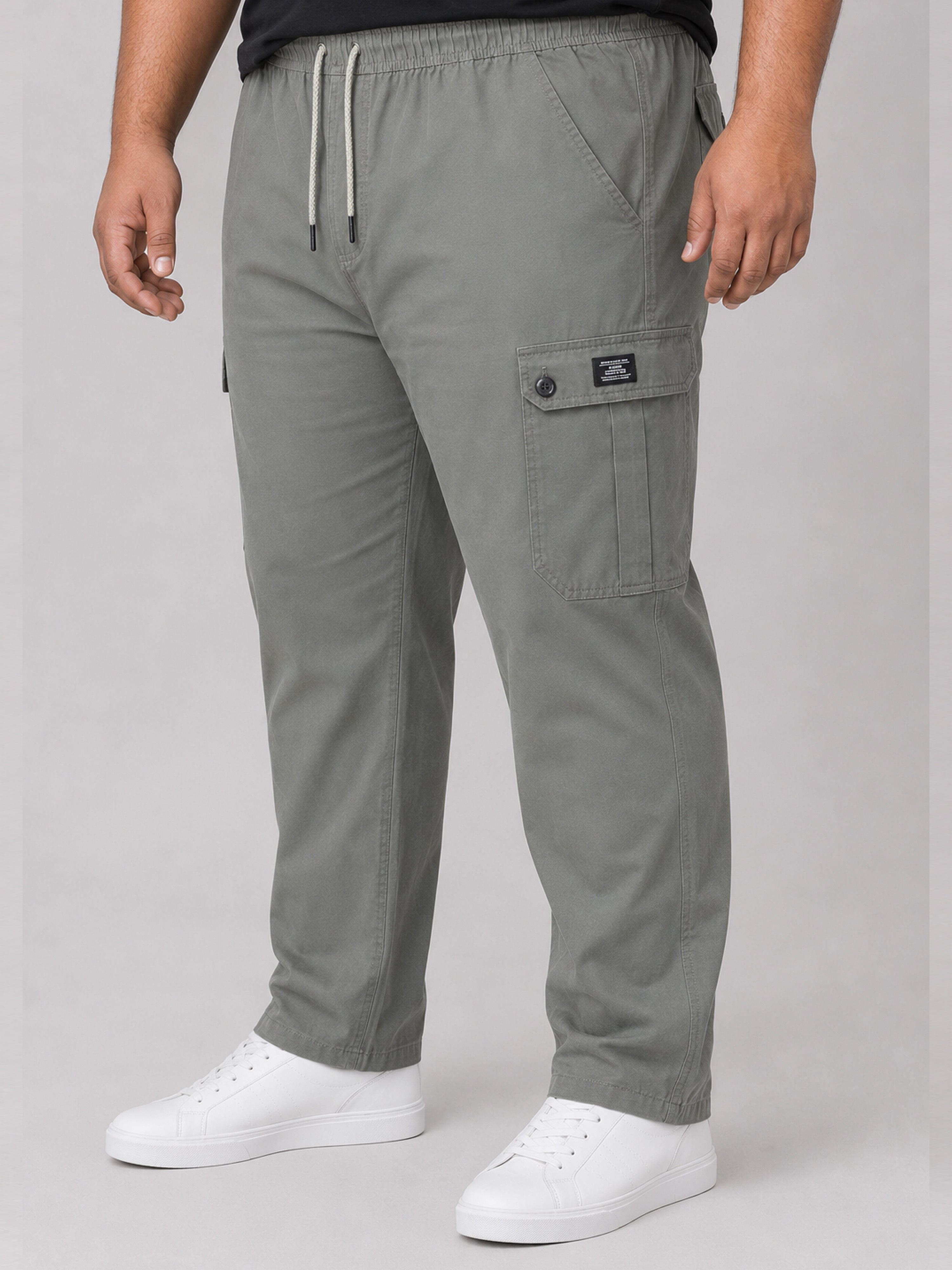 Plus Size 6 Pocket Cargo Pants - Olive Grey
