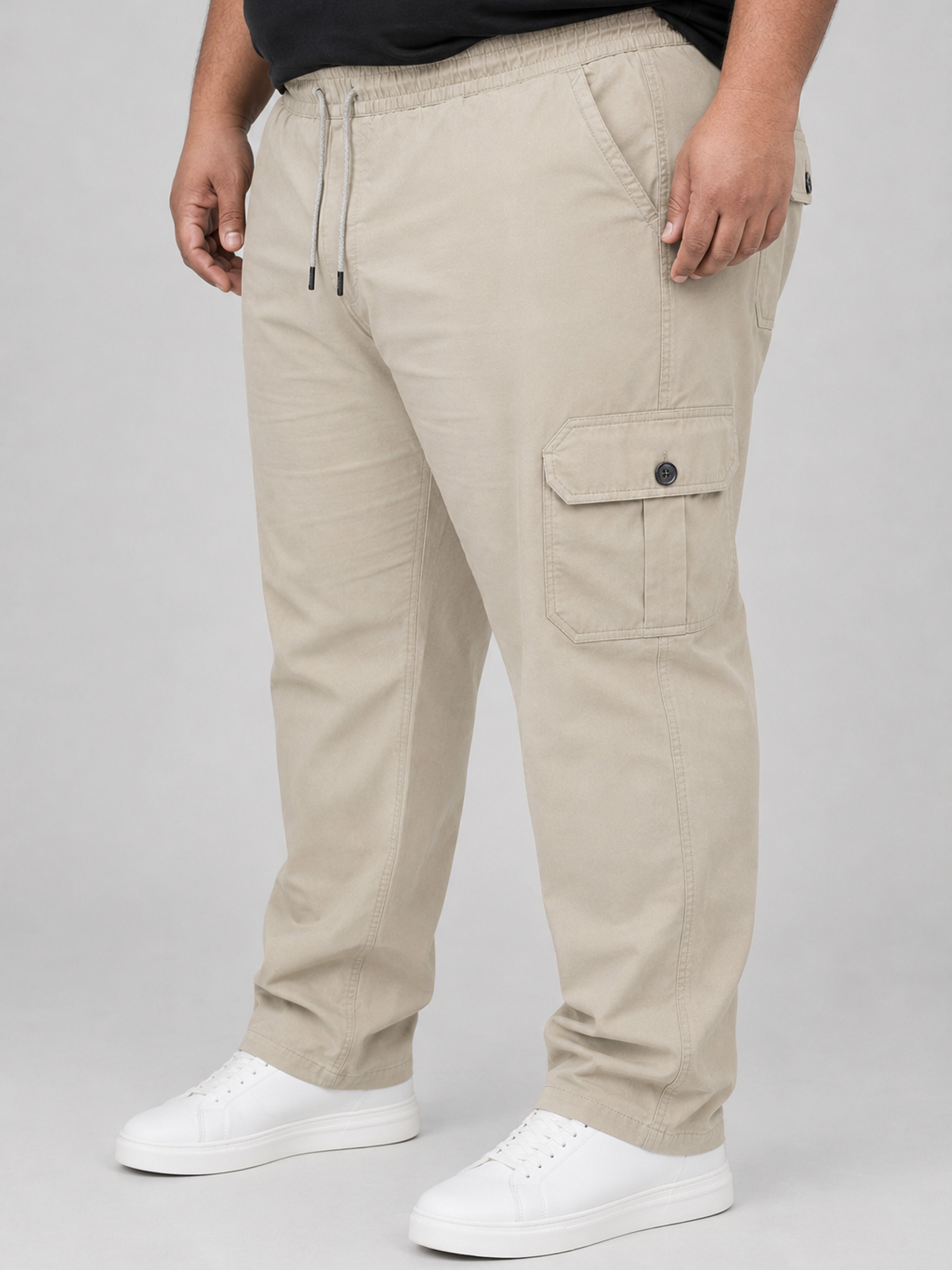 Plus Size 6 Pocket Cargo Pants - Beige