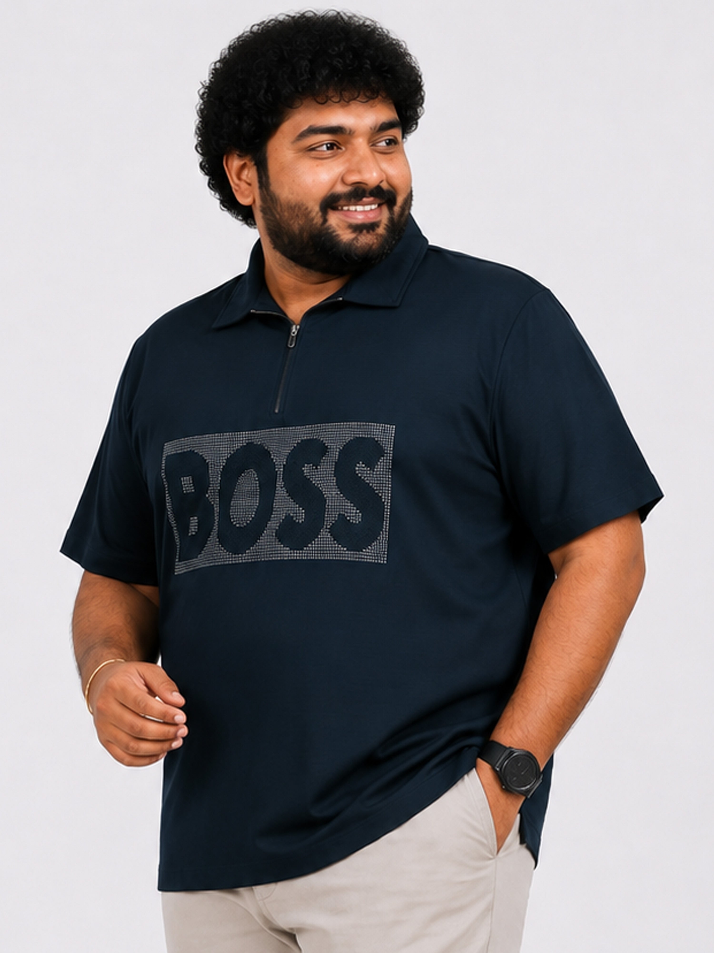 Plus Size Collar T-Shirt Party Wear - Teal Blue