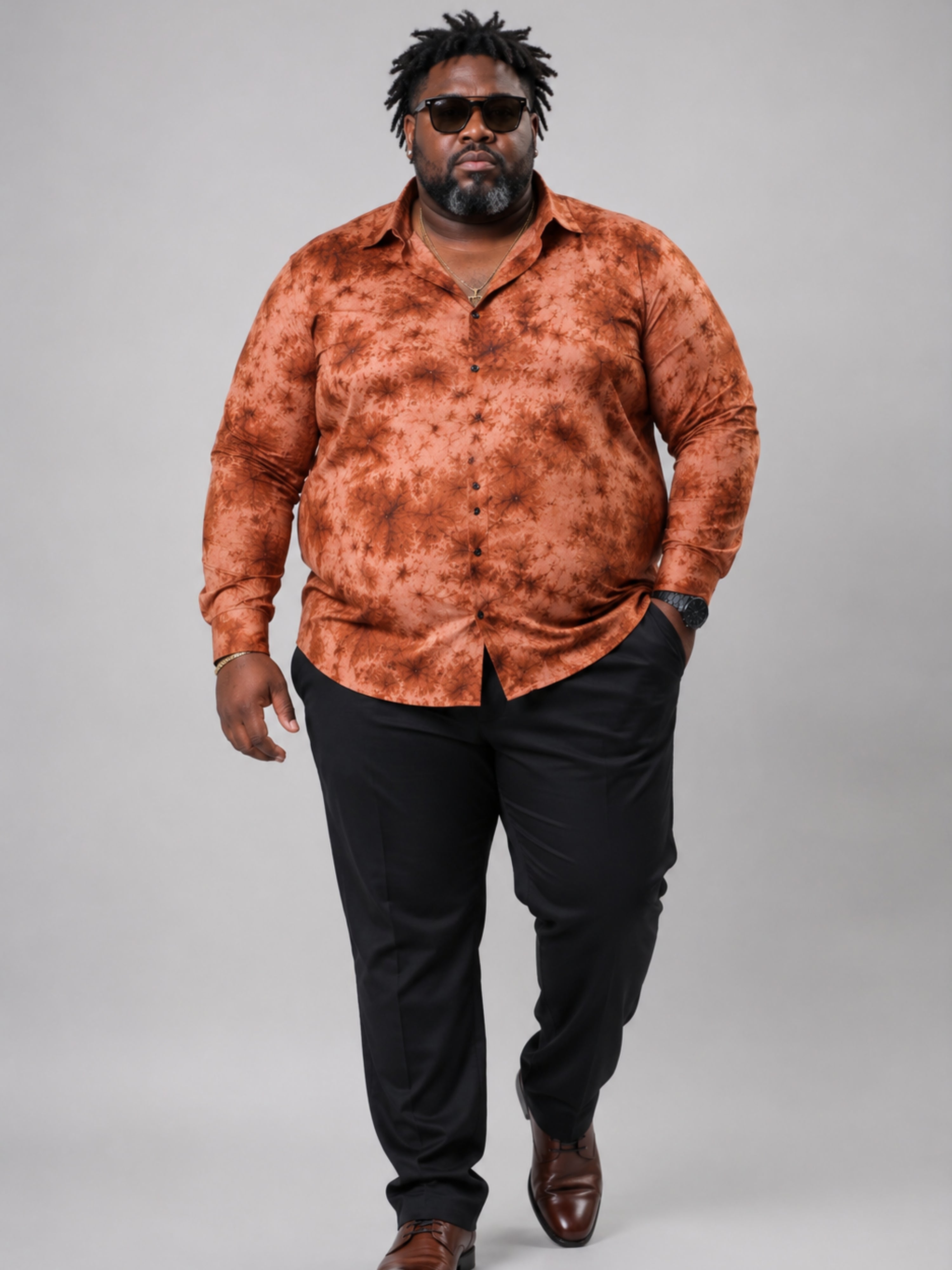 Plus Size Party Wear Satin Shirt - Rust Orange