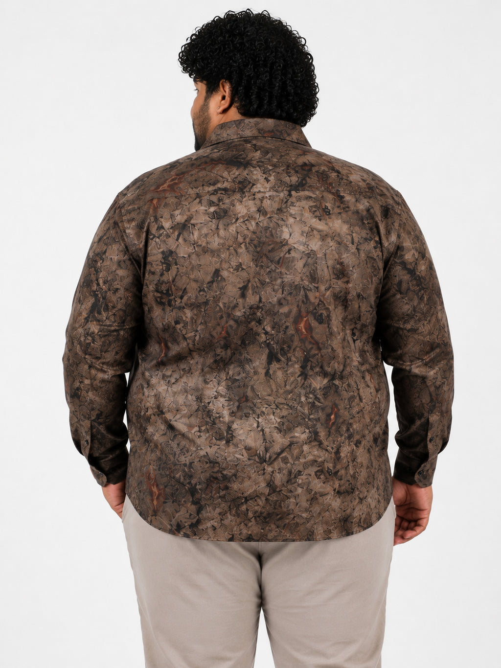 Plus Size Party Wear Satin Shirt - Brown
