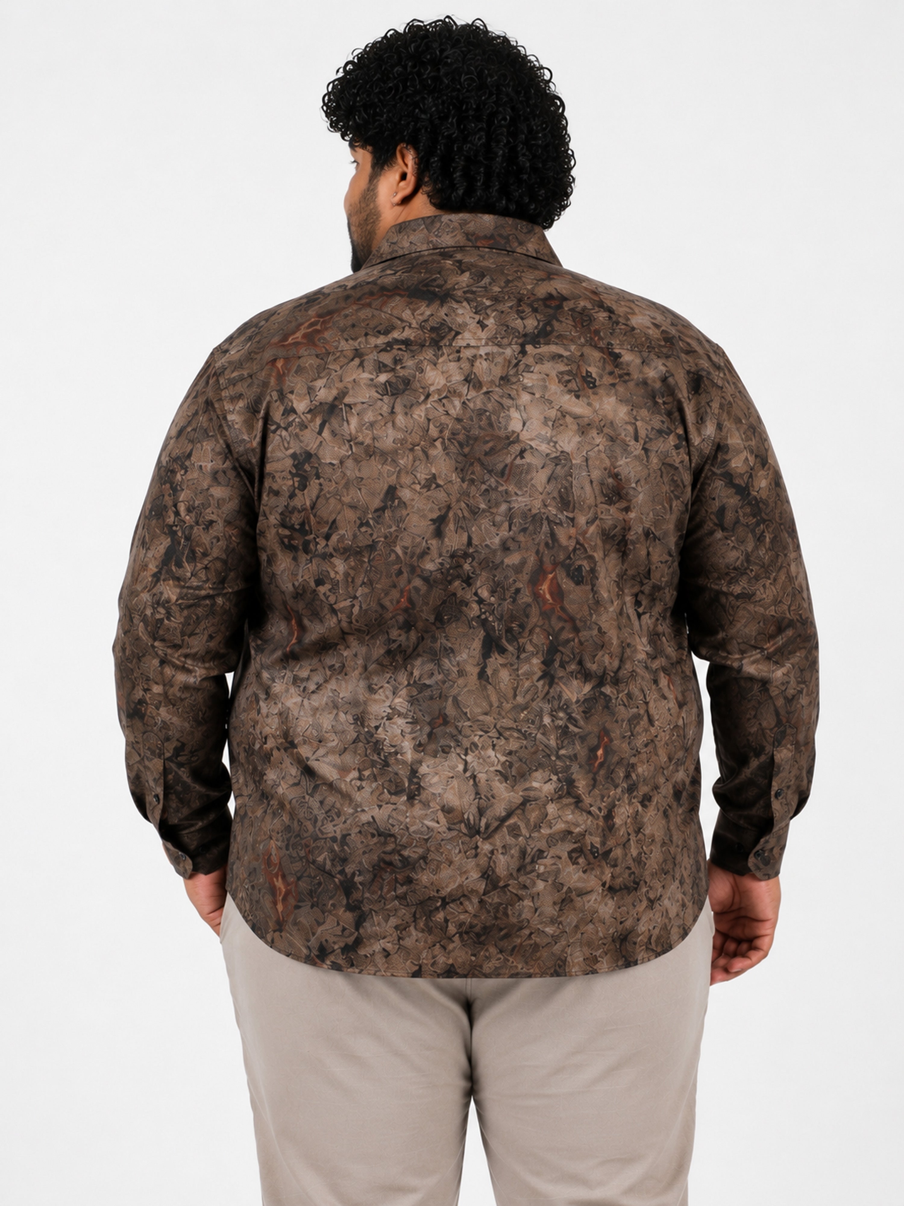 Plus Size Party Wear Satin Shirt - Brown