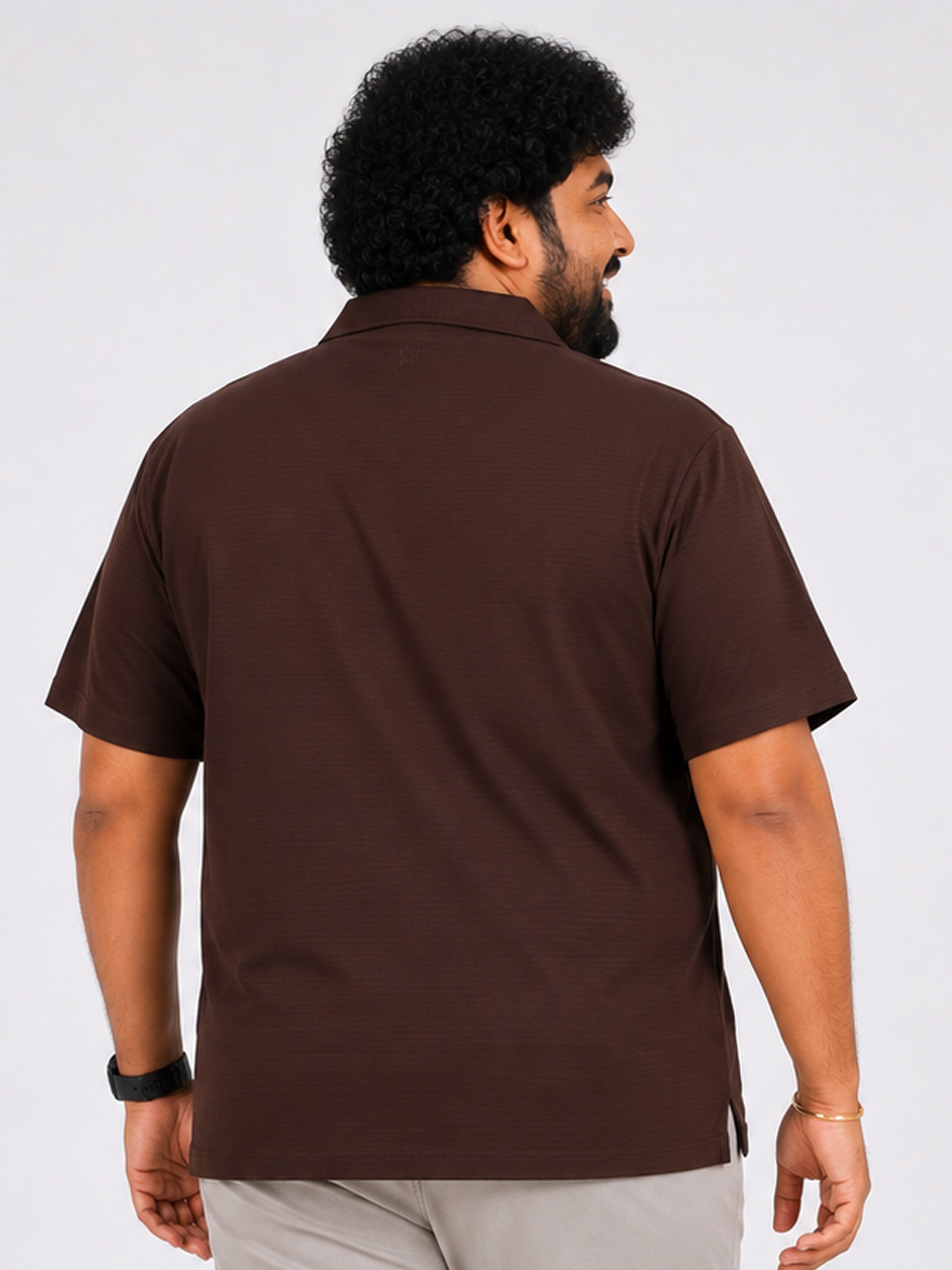 Plus Size Collar T-Shirt Party Wear - Brown