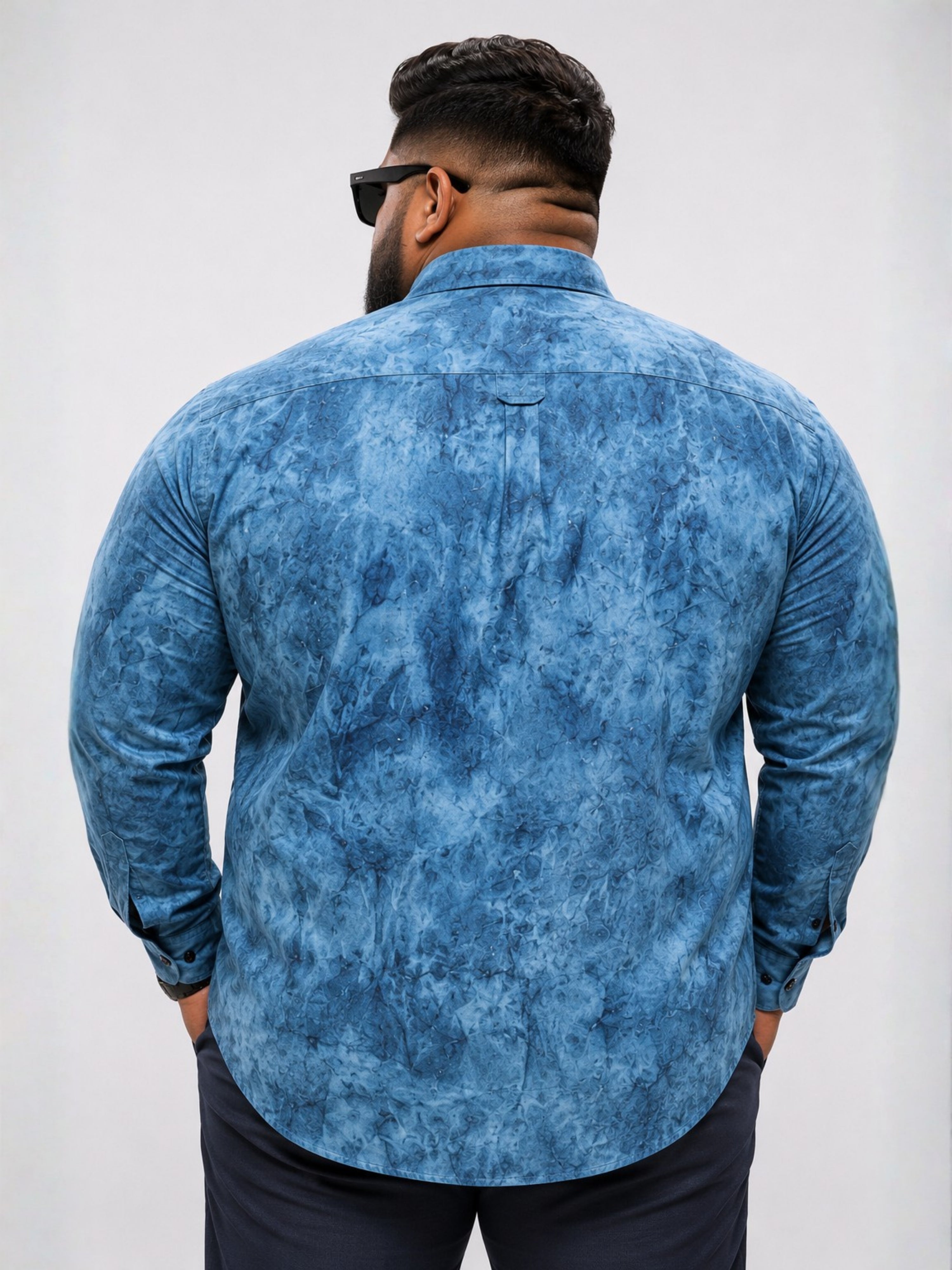 Plus Size Party Wear Satin Shirt - Sky Blue