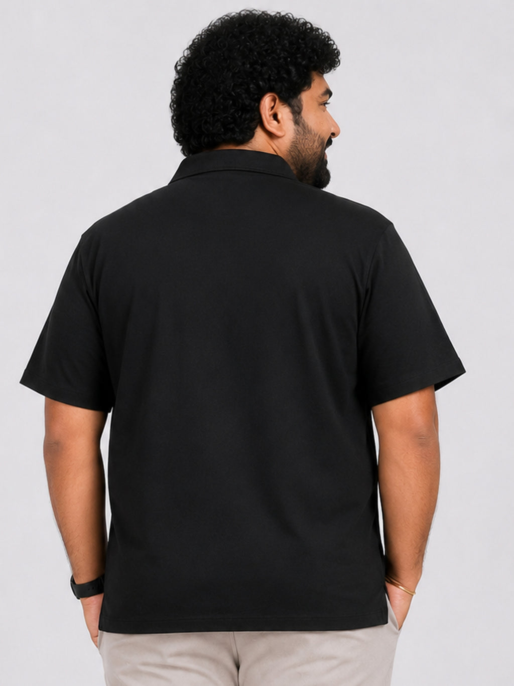 Plus Size Collar T-Shirt Party Wear - Black