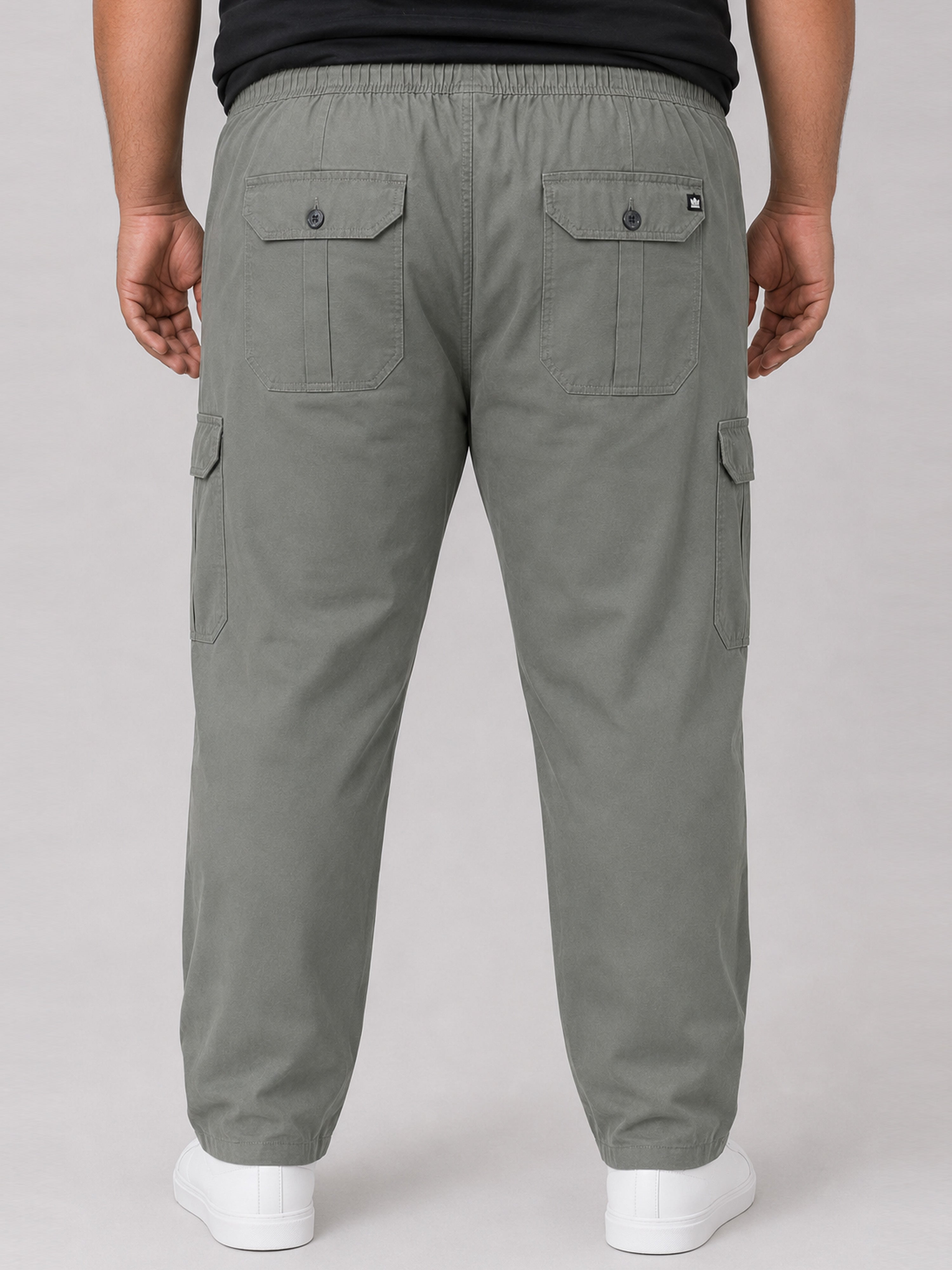 Plus Size 6 Pocket Cargo Pants - Olive Grey