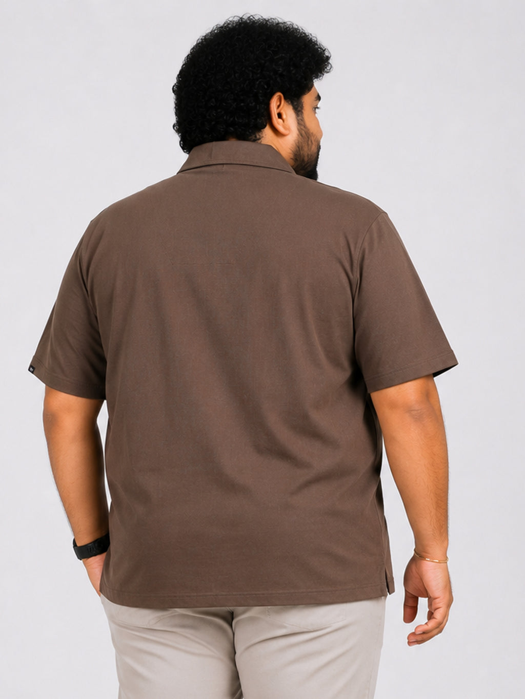 Plus Size Collar T-Shirt Party Wear - Taupe Brown