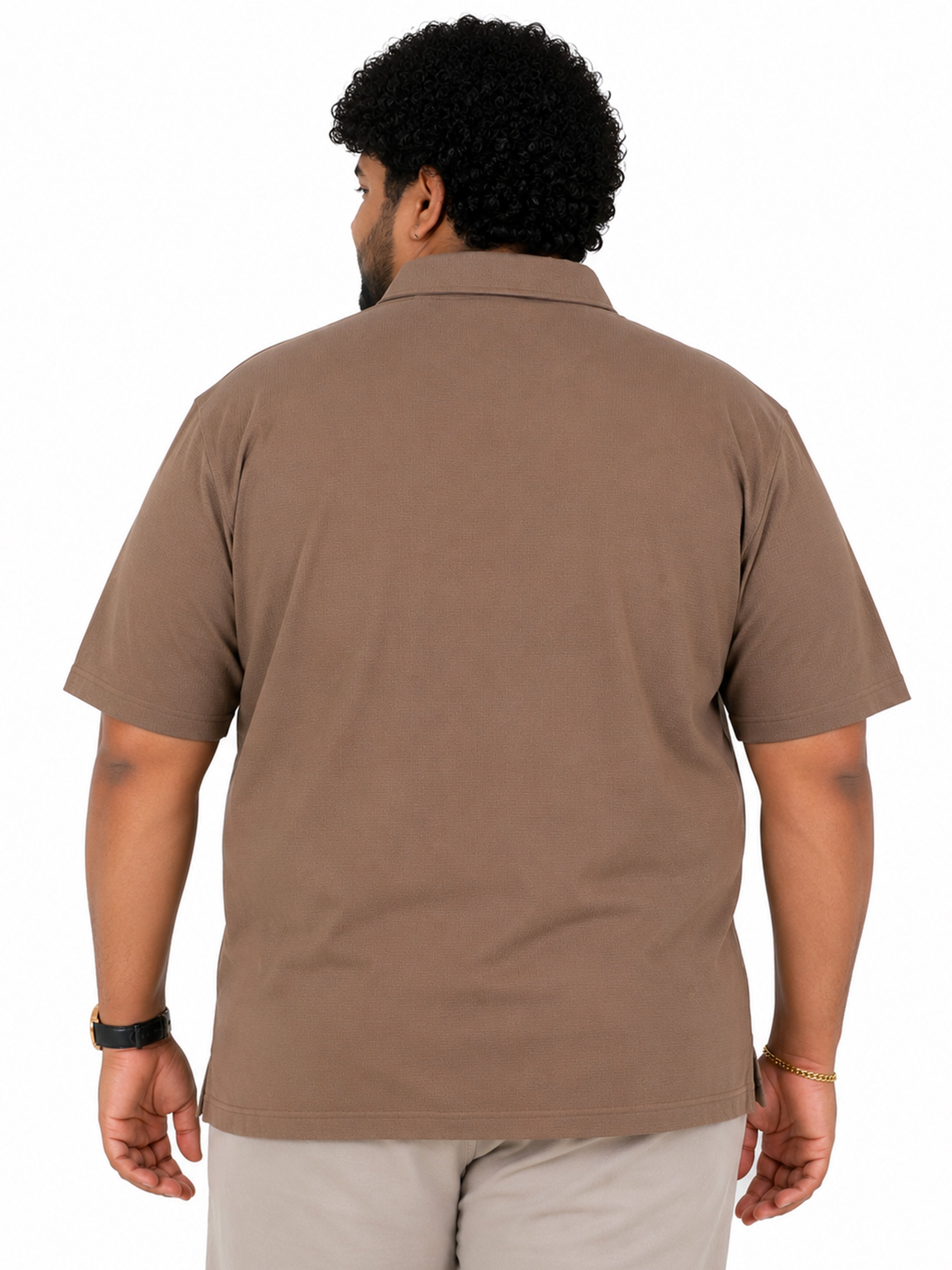 Plus Size Collar T-Shirt Party Wear - Khaki