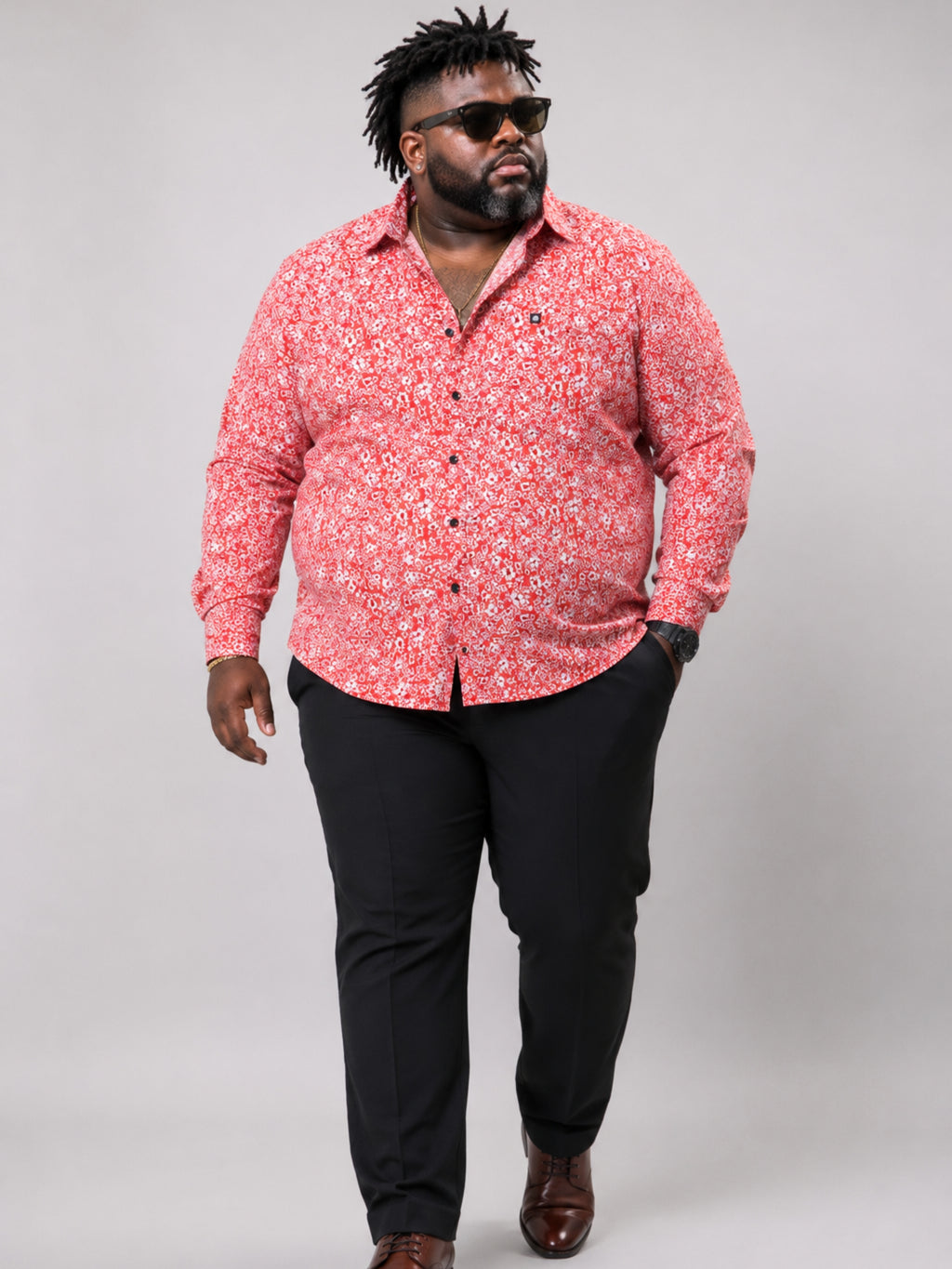 Plus Size Party Wear Satin Shirt - Salmon Pink