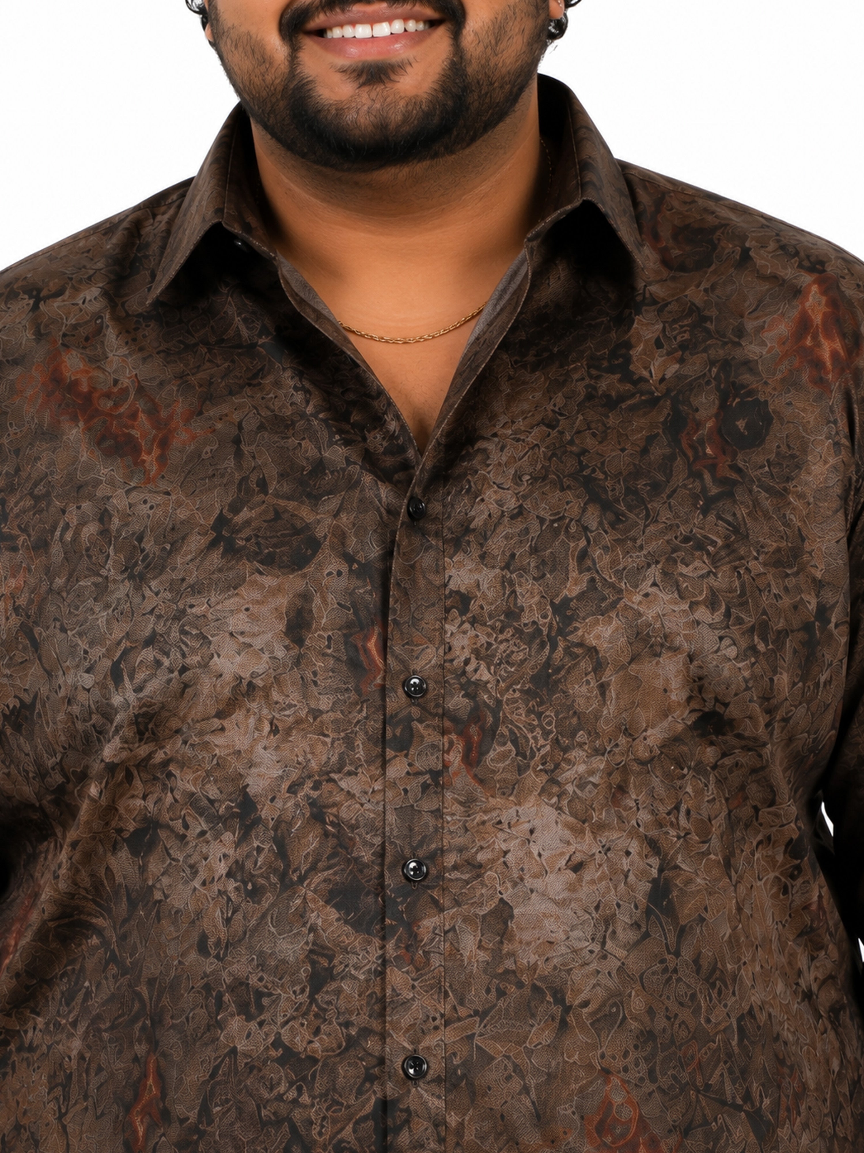 Plus Size Party Wear Satin Shirt - Brown
